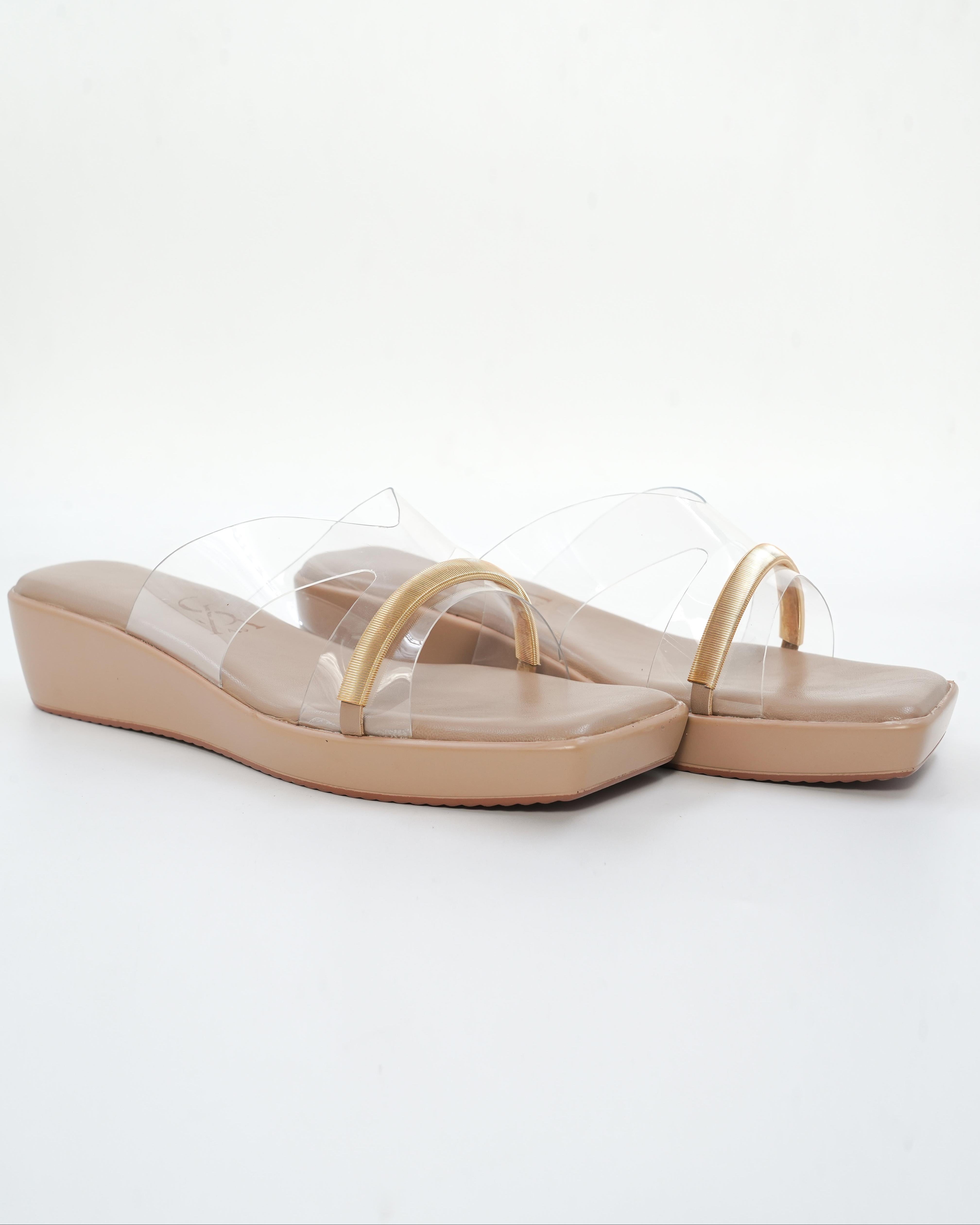 Golden Strap Detail Vinyl Wedges