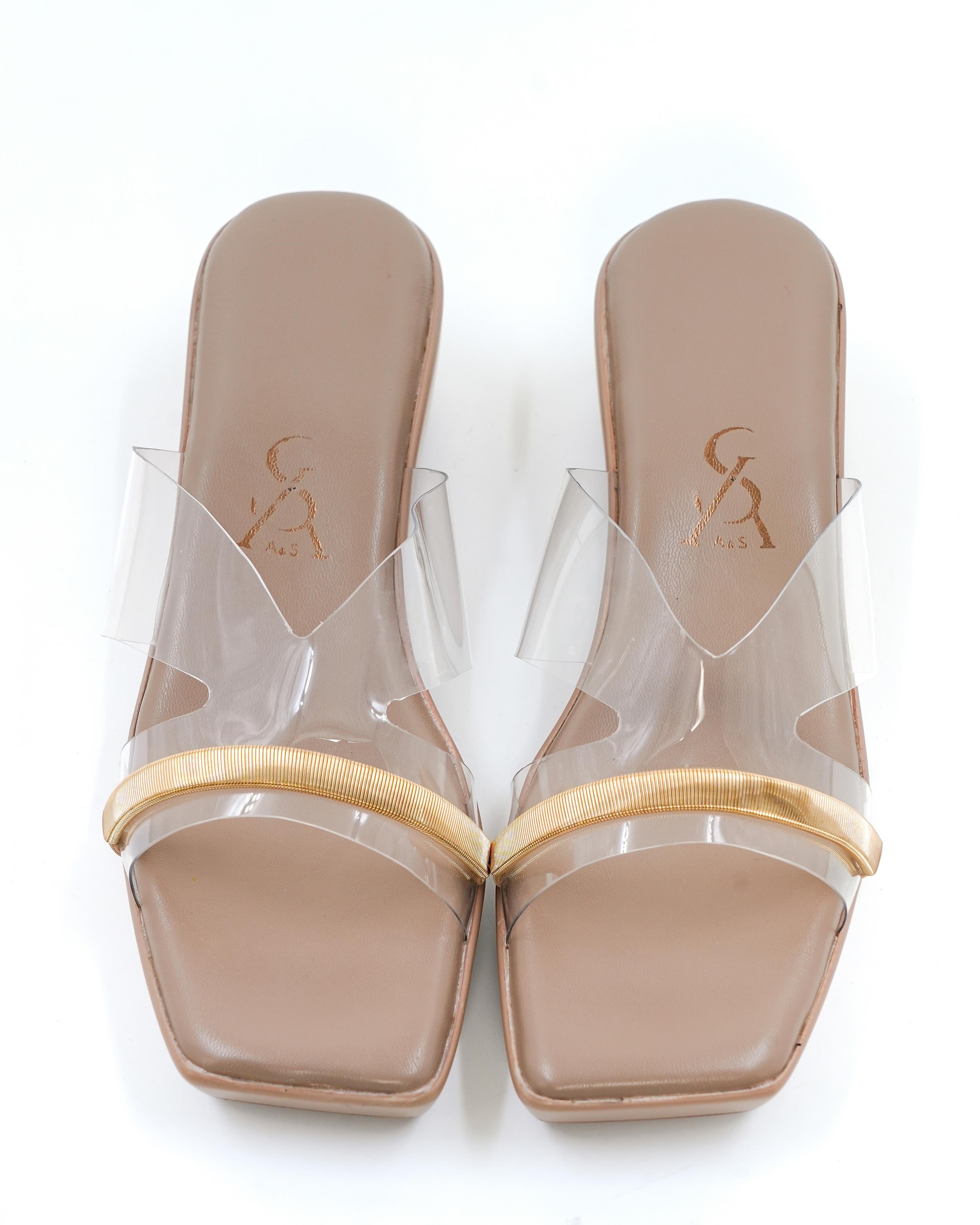 Golden Strap Detail Vinyl Wedges