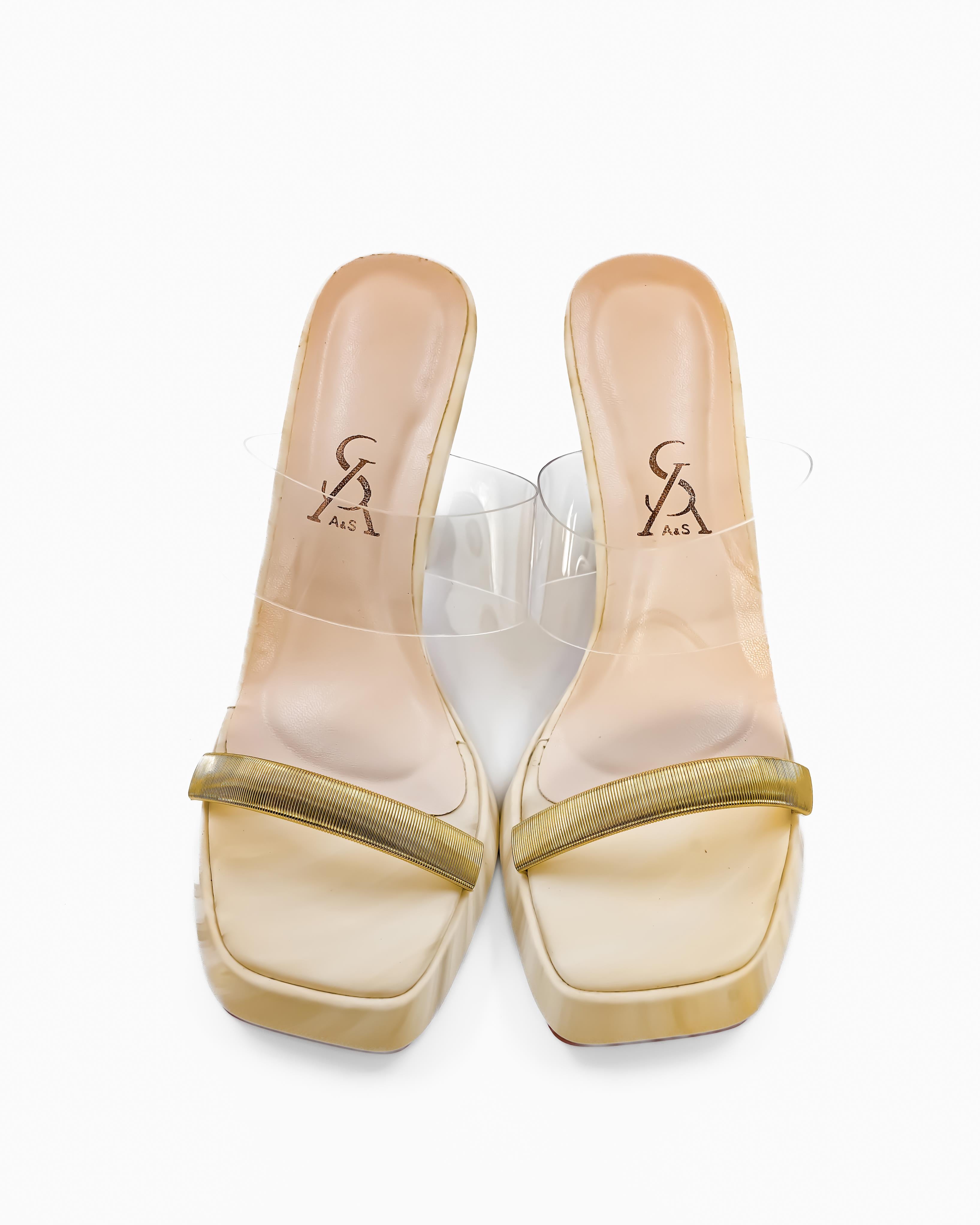 Gold Detail Dual Strap Vinyl Heel