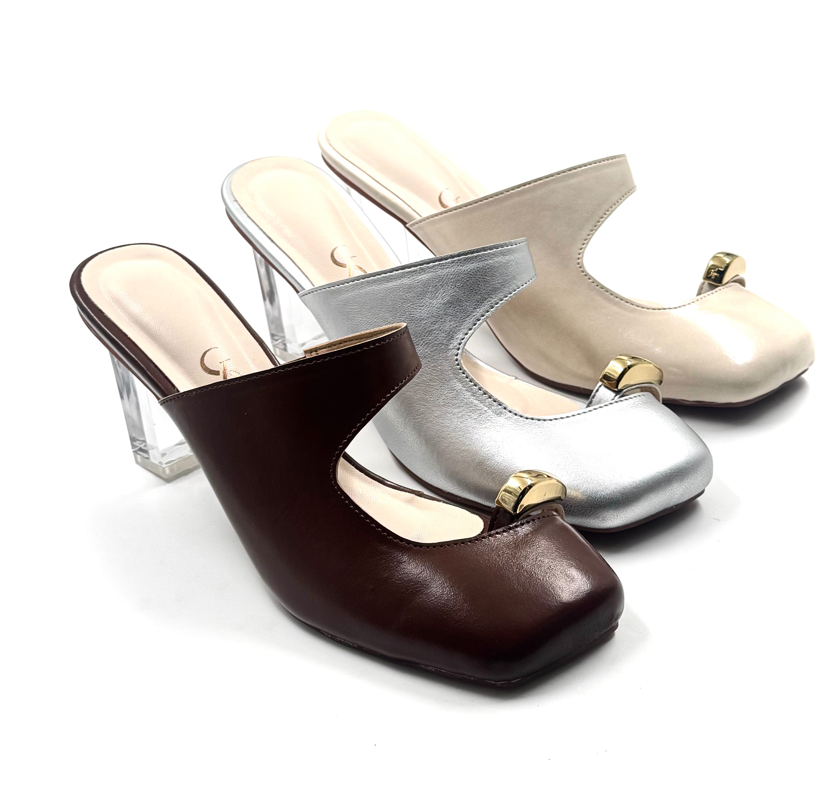 Golden Toe Detail Block Heels