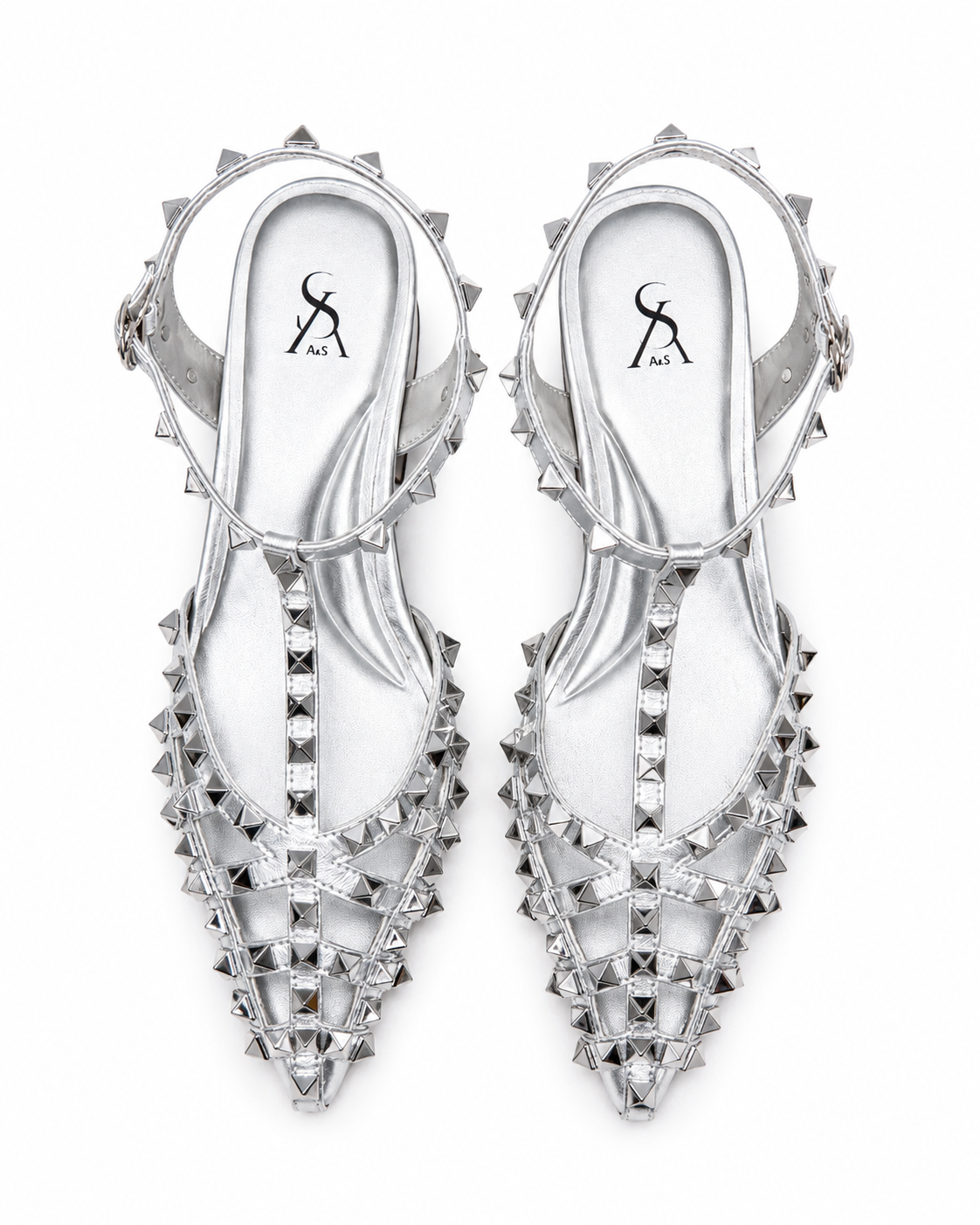 Studded strappy low flat heels