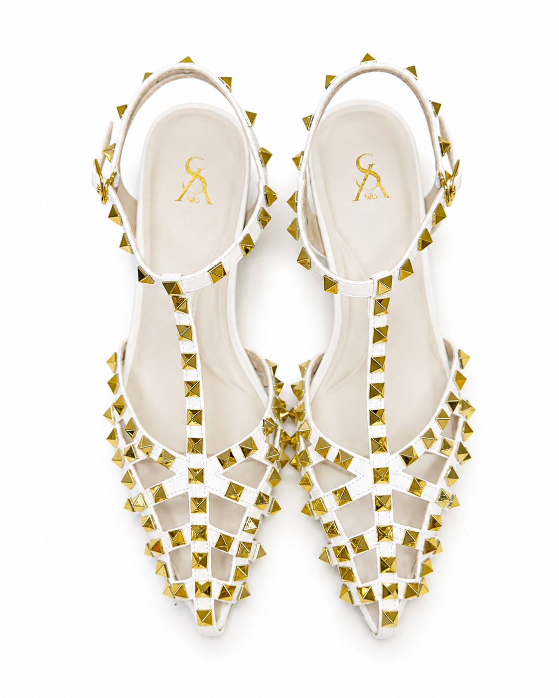 Studded strappy low flat heels