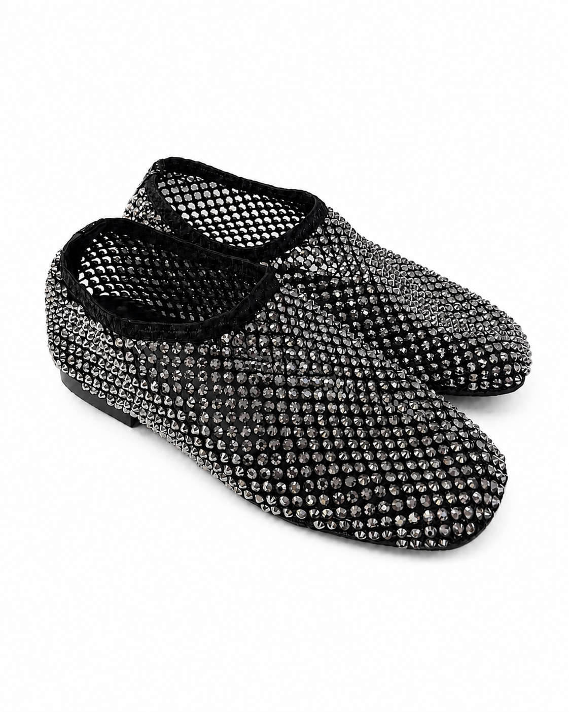 Rhinestone studded mesh closed ballerinas