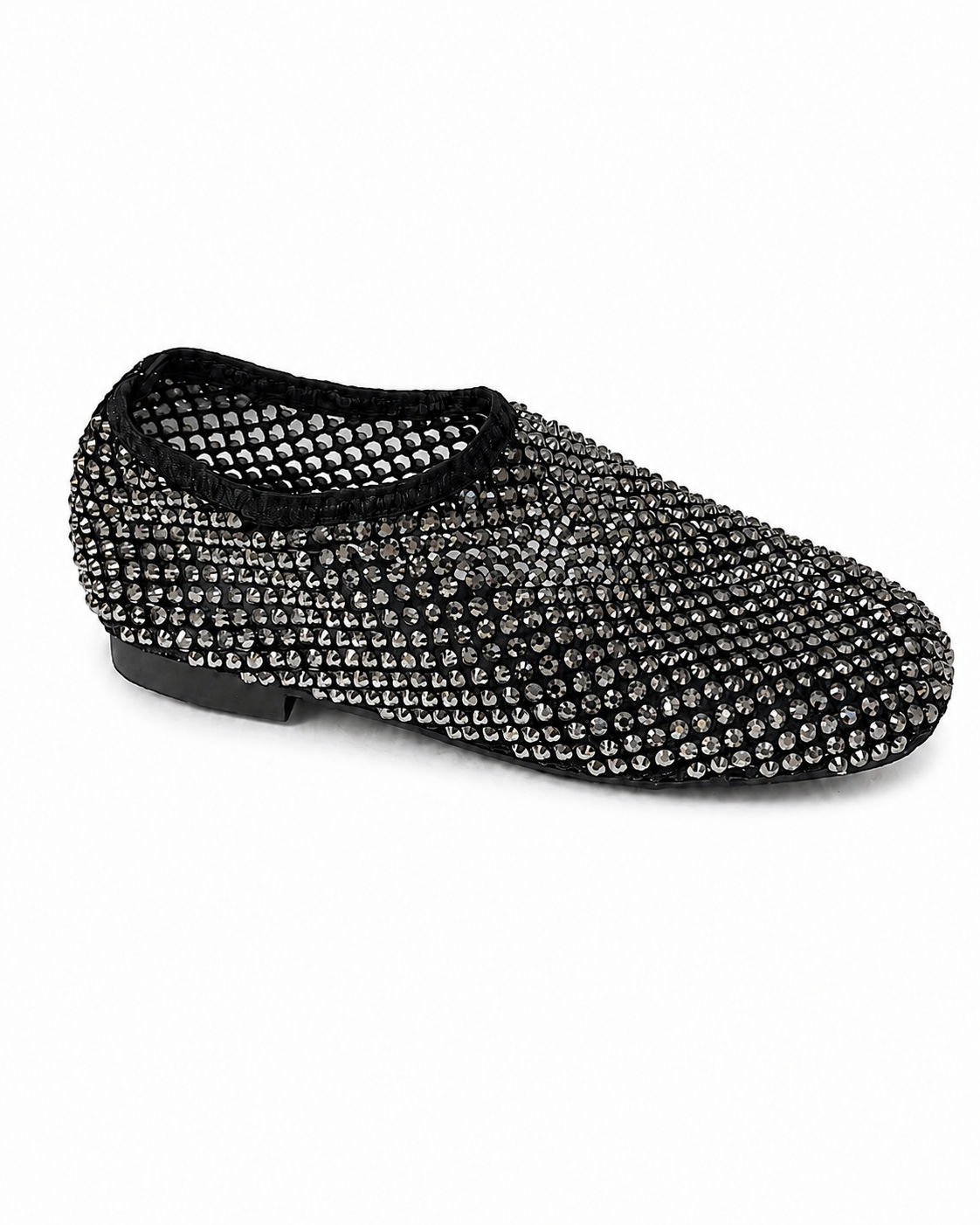 Rhinestone studded mesh closed ballerinas
