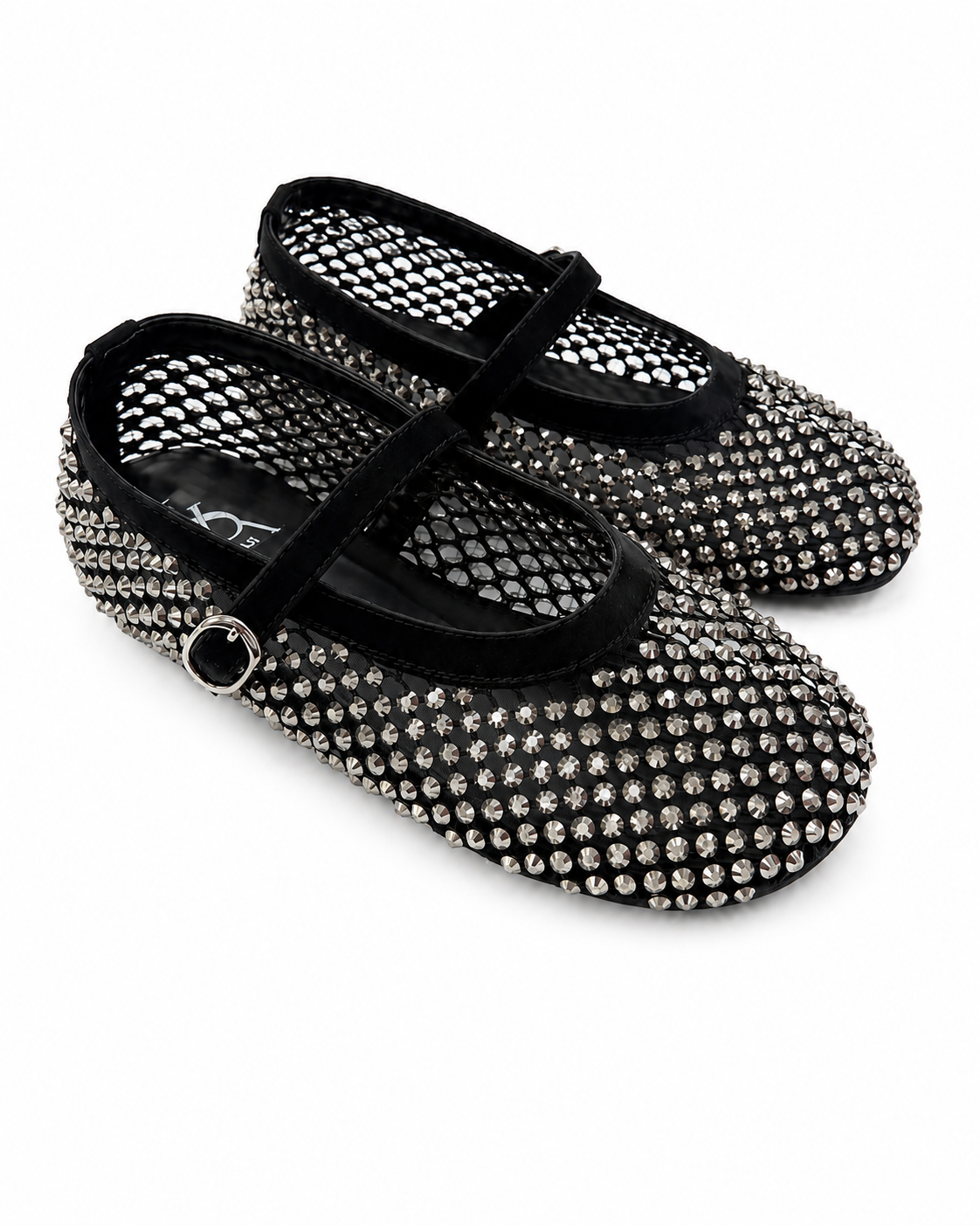 Rhinestone studded strap ballerinas