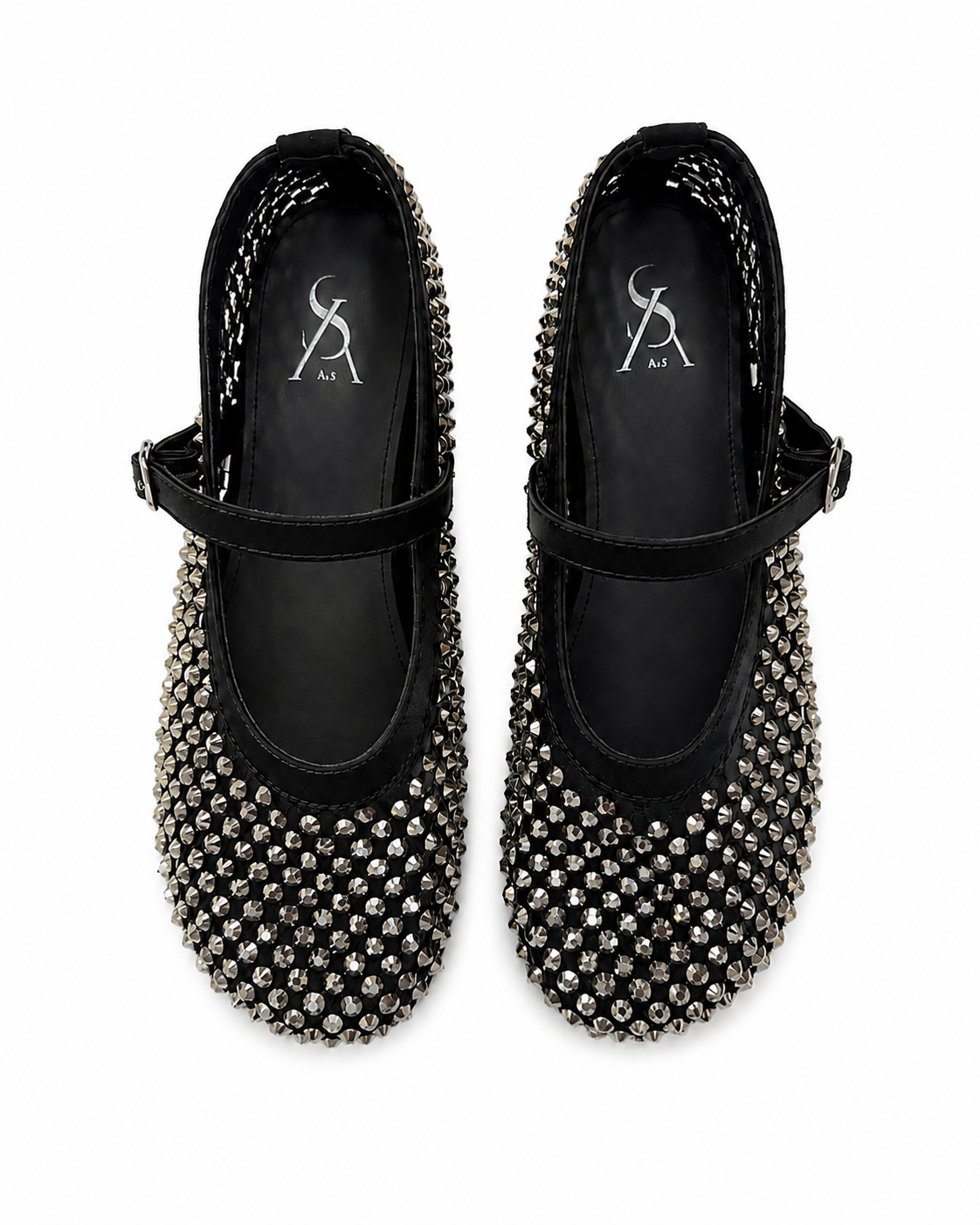 Rhinestone studded strap ballerinas