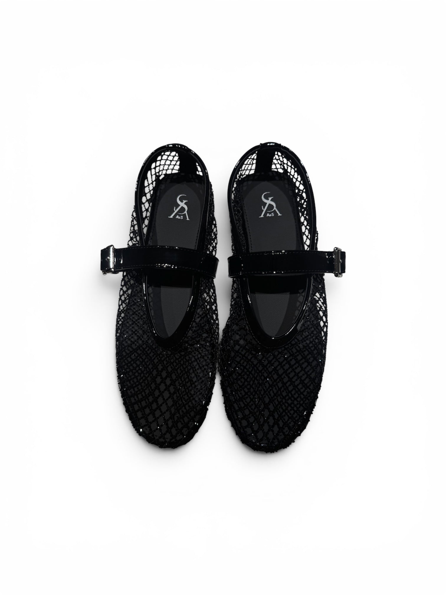 Mesh studded stap detail ballerinas