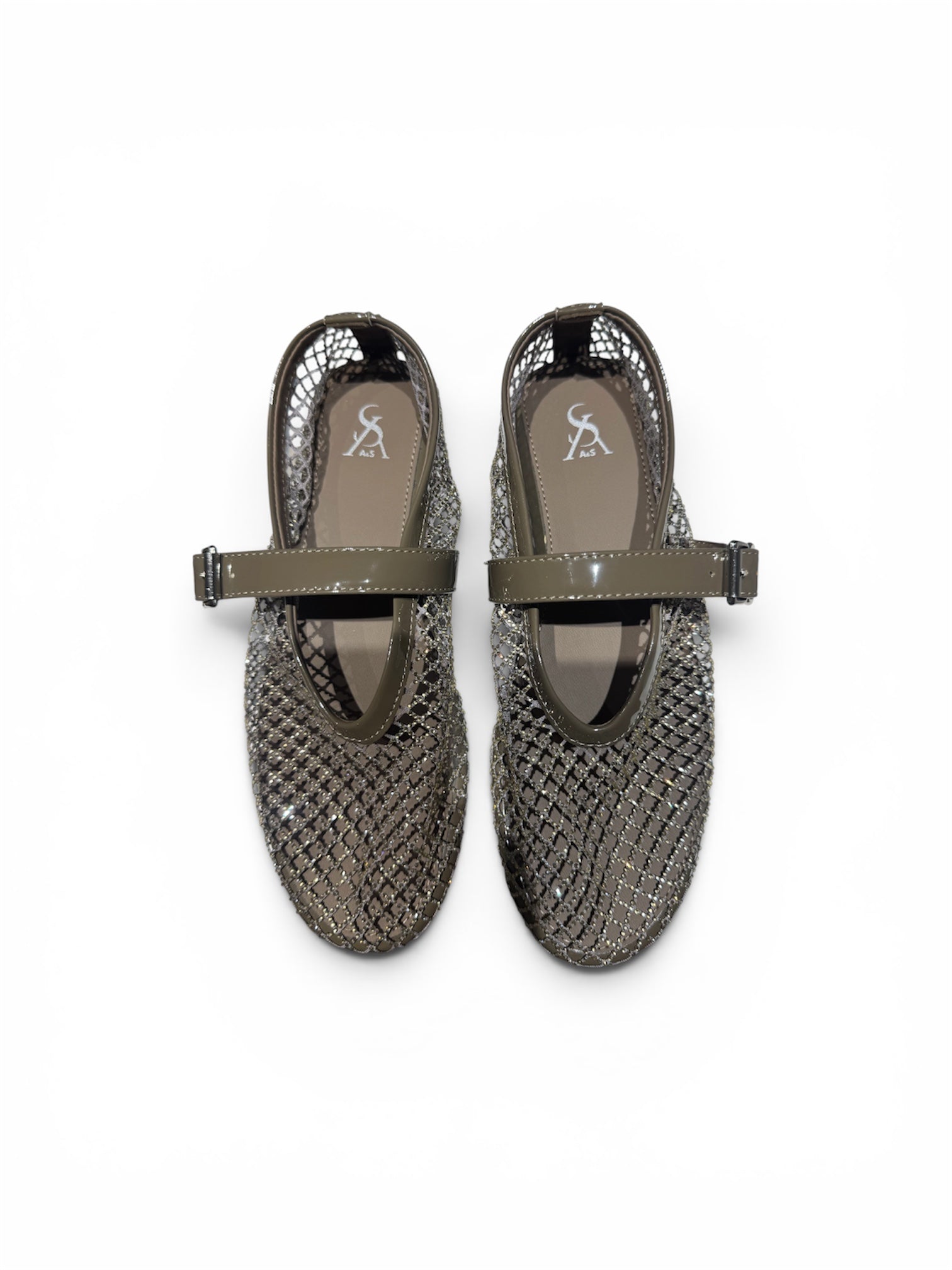 Mesh studded stap detail ballerinas