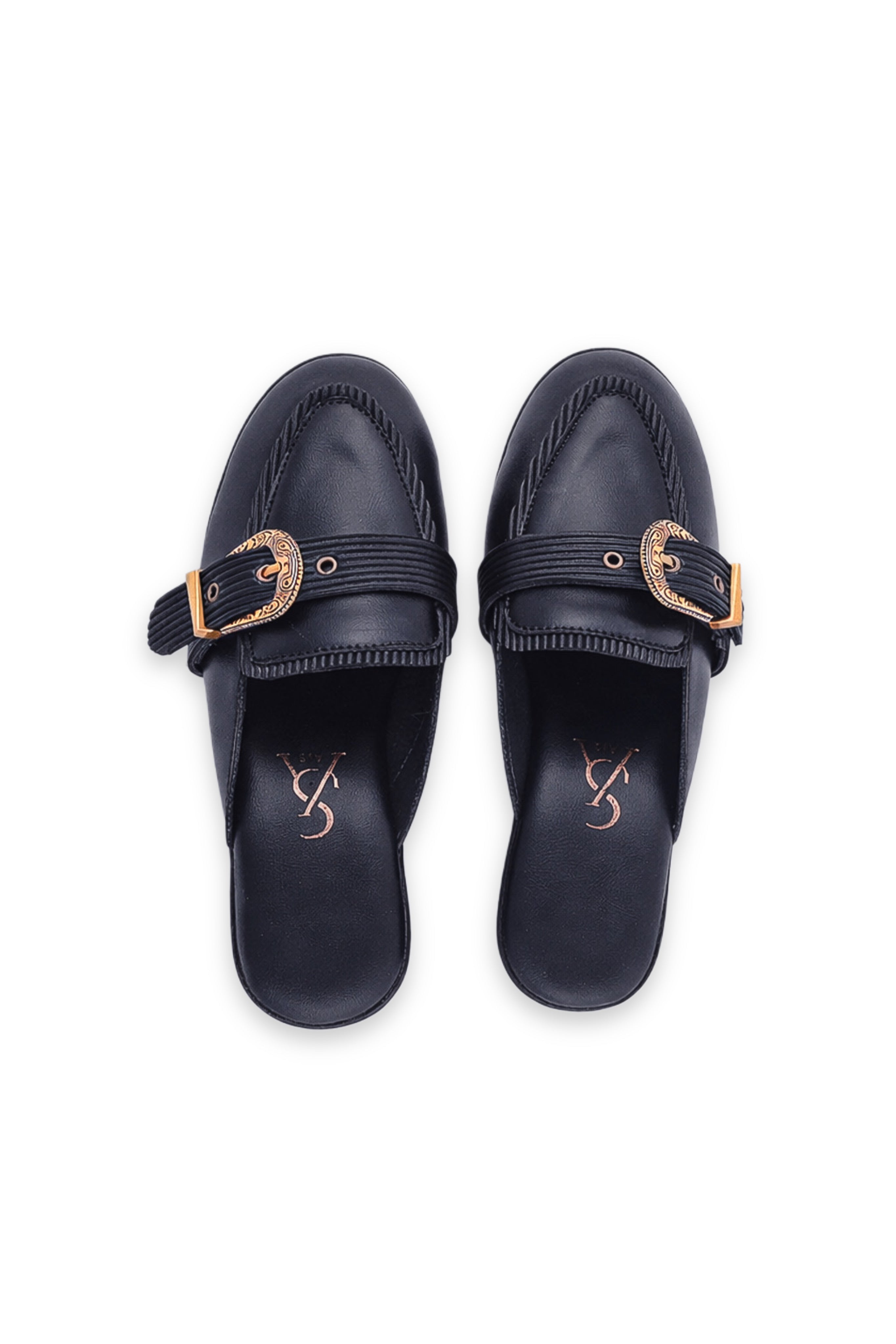Antiqule buckle detail high platform mules