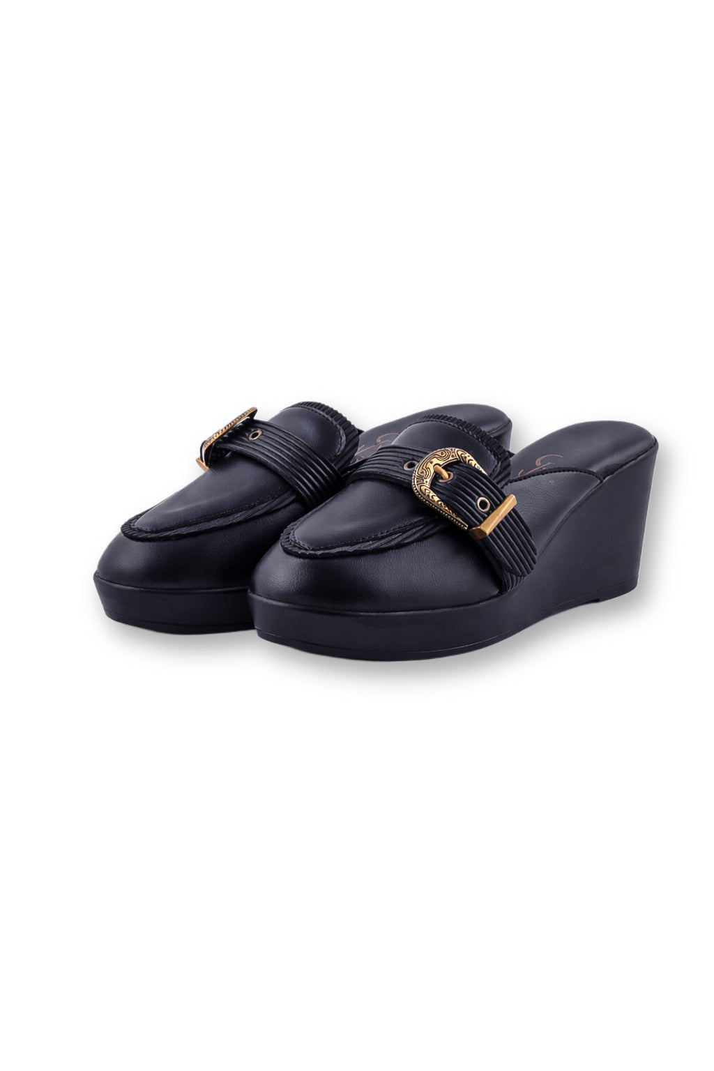 Antiqule buckle detail high platform mules
