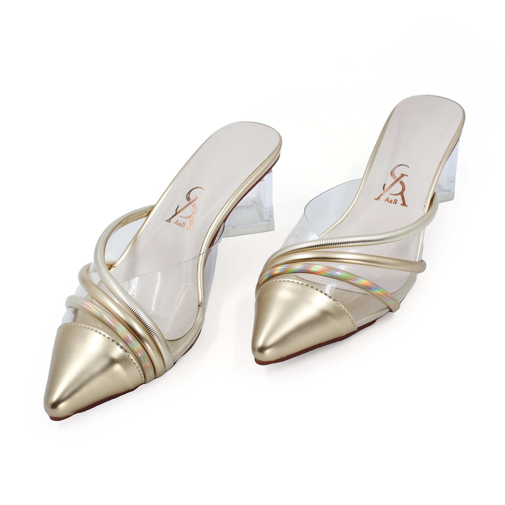 Golden Toe Block Heels