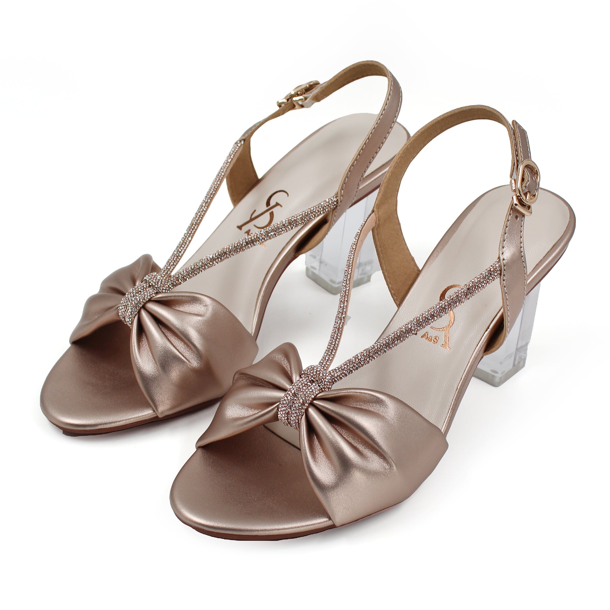 Twisted Detail Embellished Block Heels