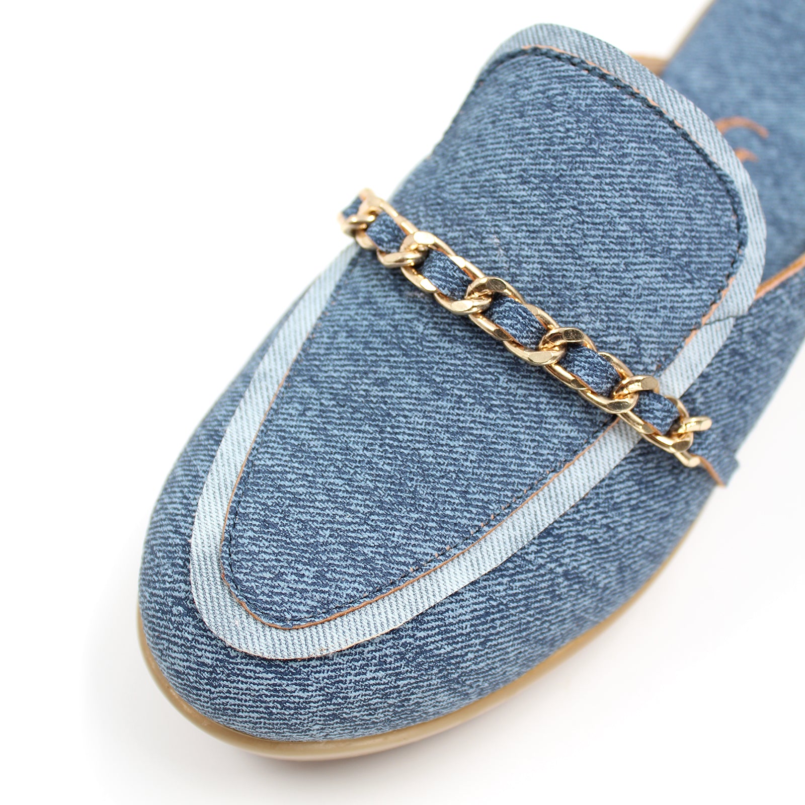 Interwined Chain Detail Denim Mules