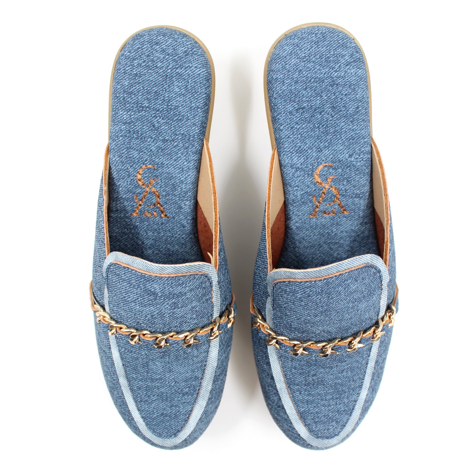 Interwined Chain Detail Denim Mules