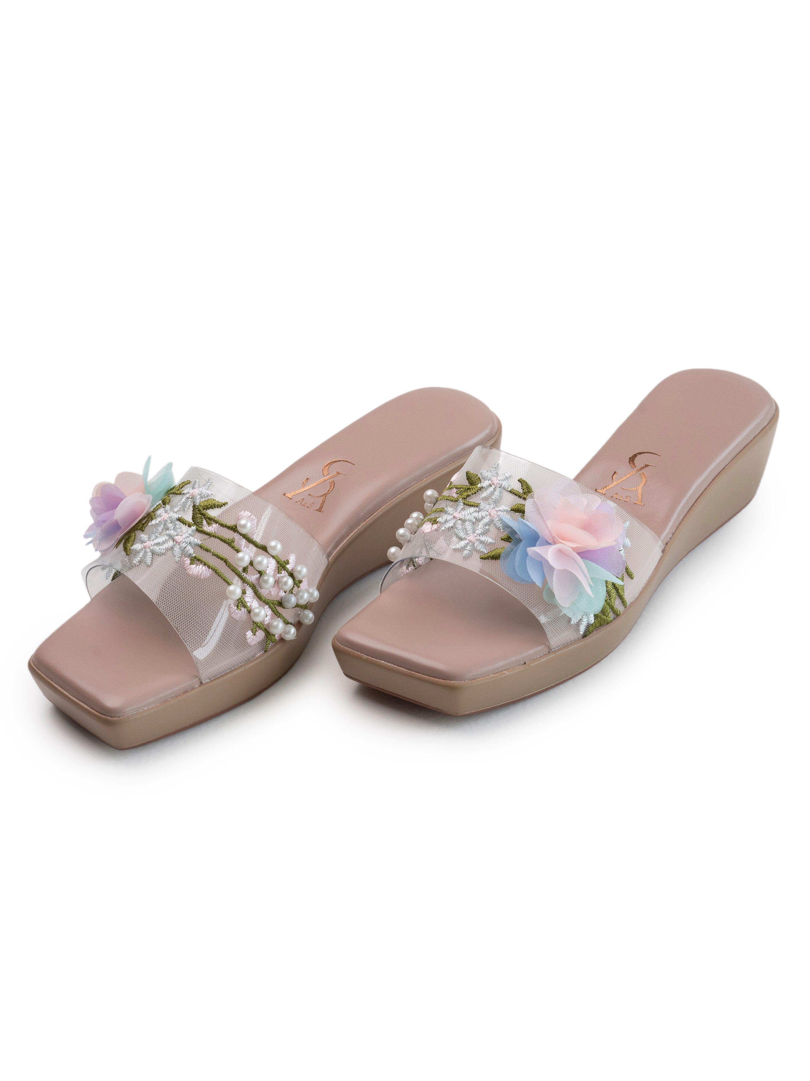 FLORAL PEARLS EMBELLISHED VINYL WEDGES