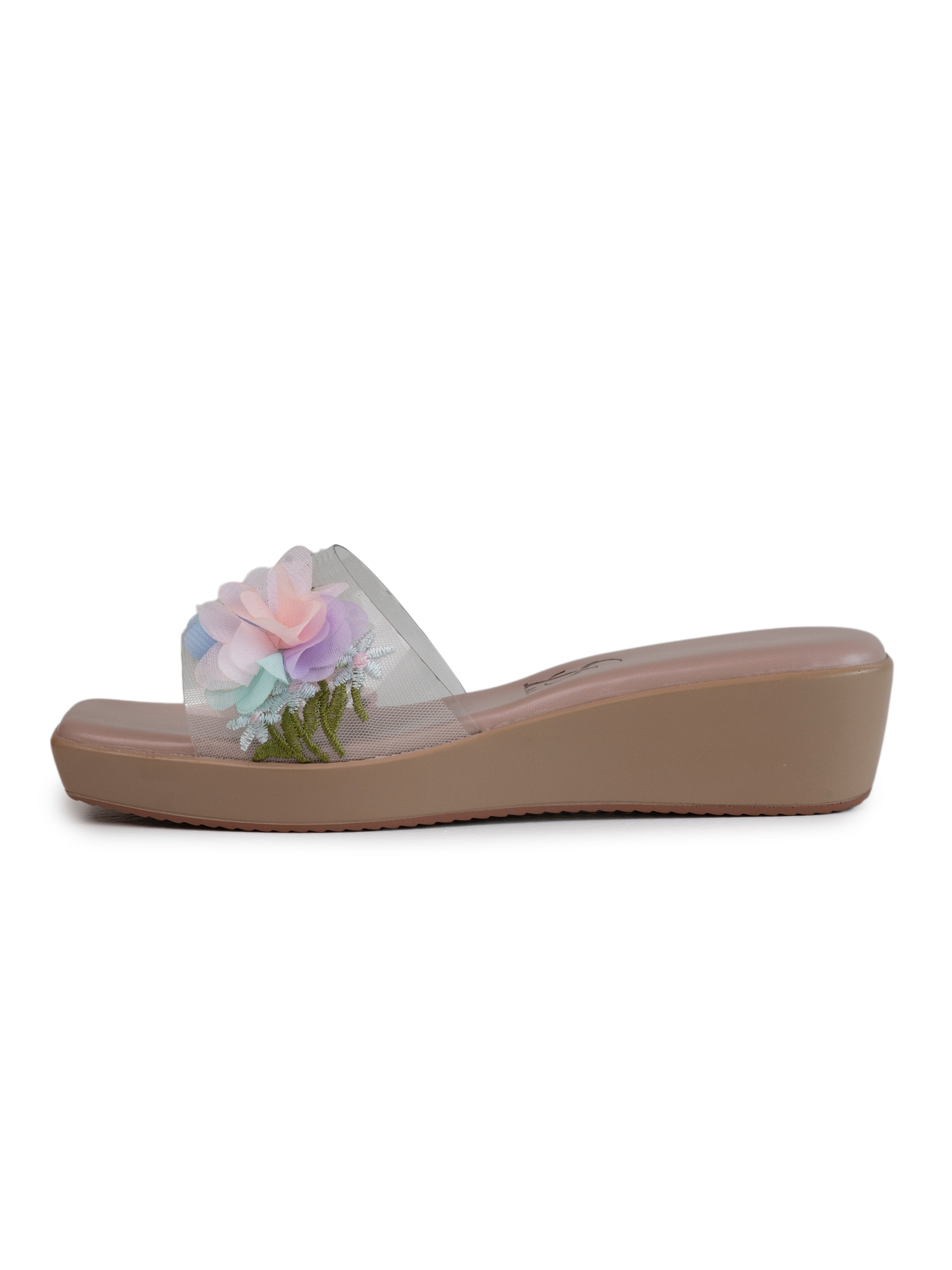 FLORAL PEARLS EMBELLISHED VINYL WEDGES