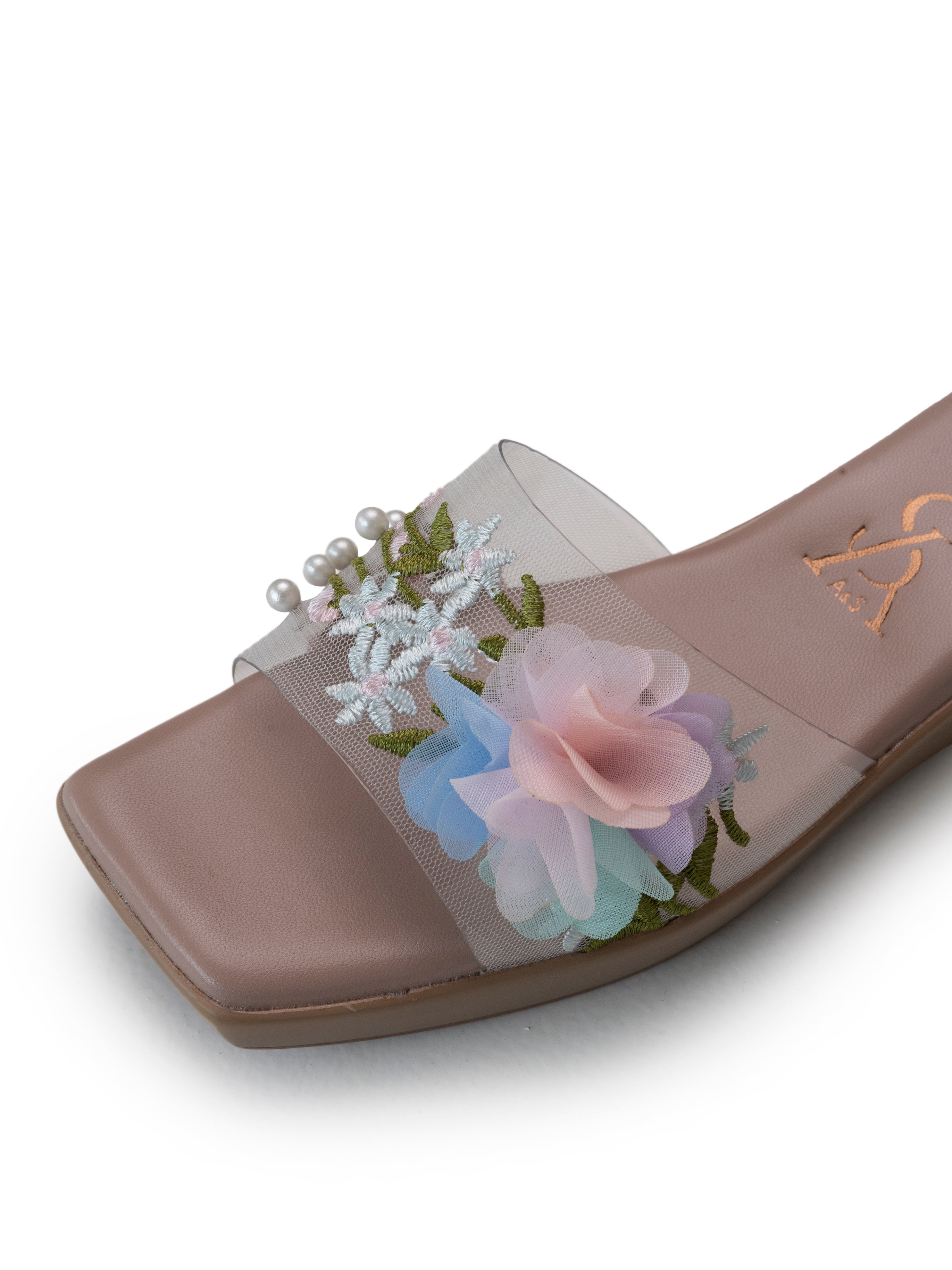 FLORAL PEARLS EMBELLISHED VINYL WEDGES