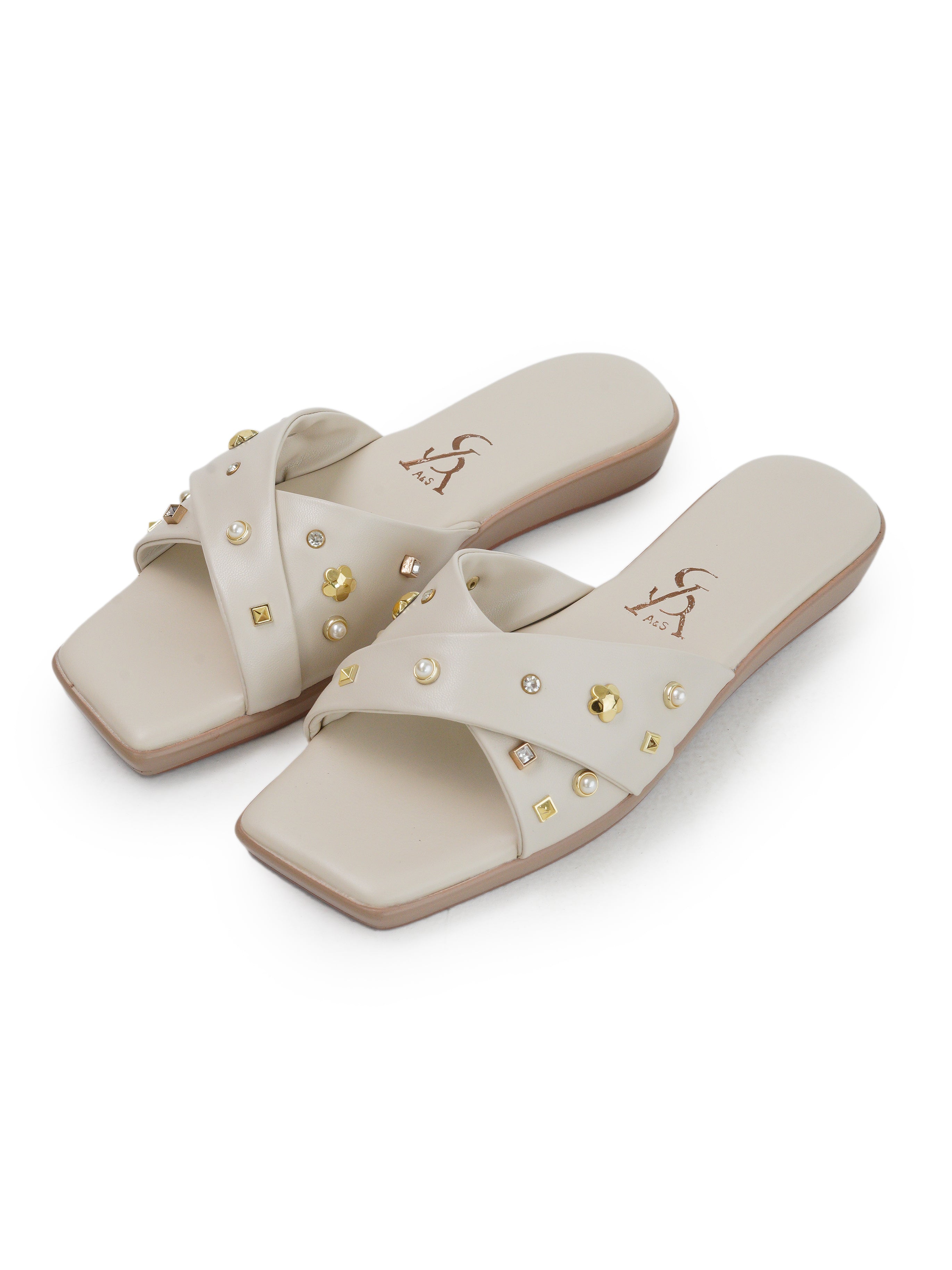 CROSS STRAP STUDDED DETAIL FLATS