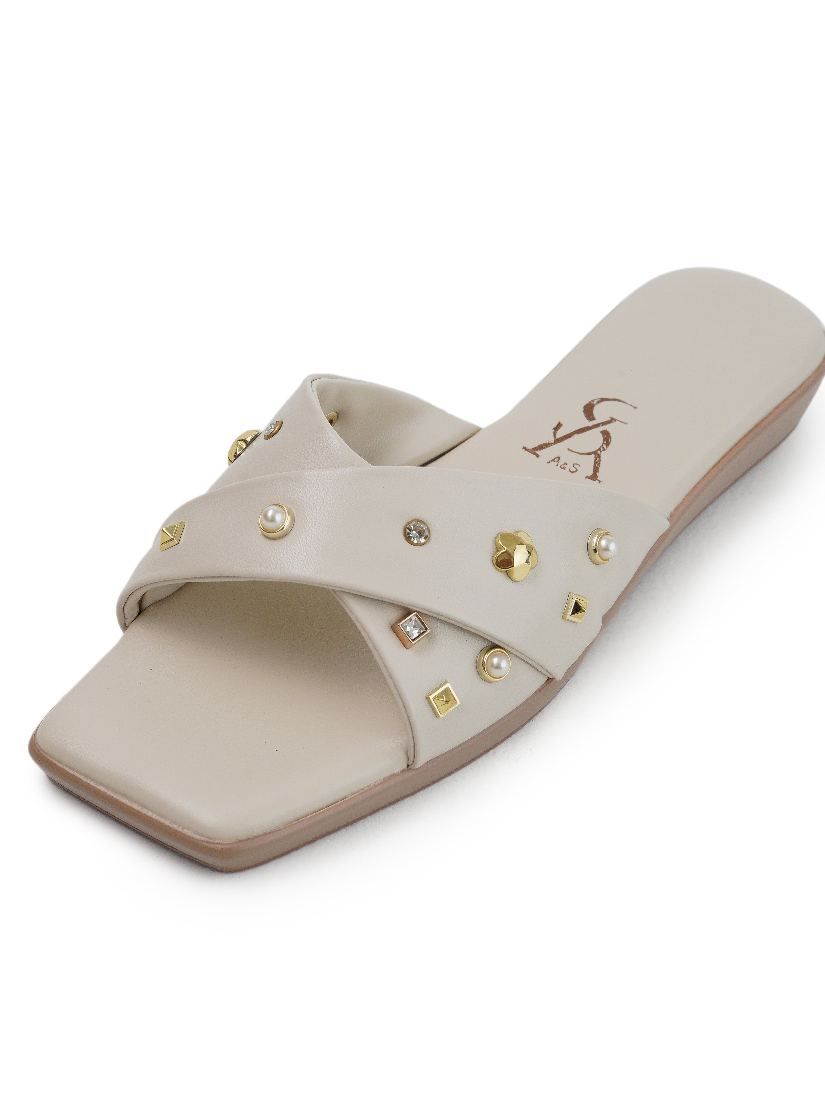 CROSS STRAP STUDDED DETAIL FLATS