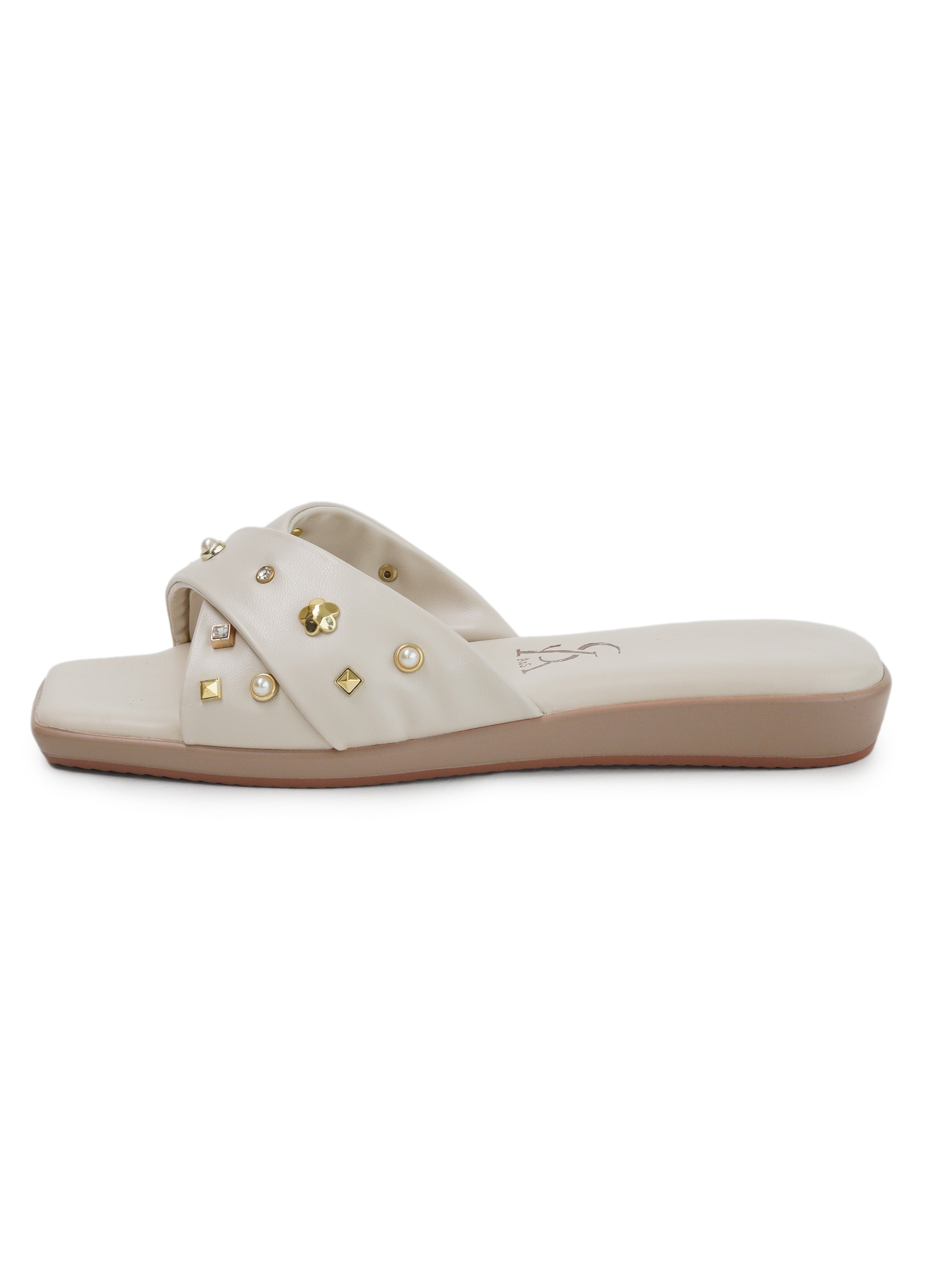 CROSS STRAP STUDDED DETAIL FLATS