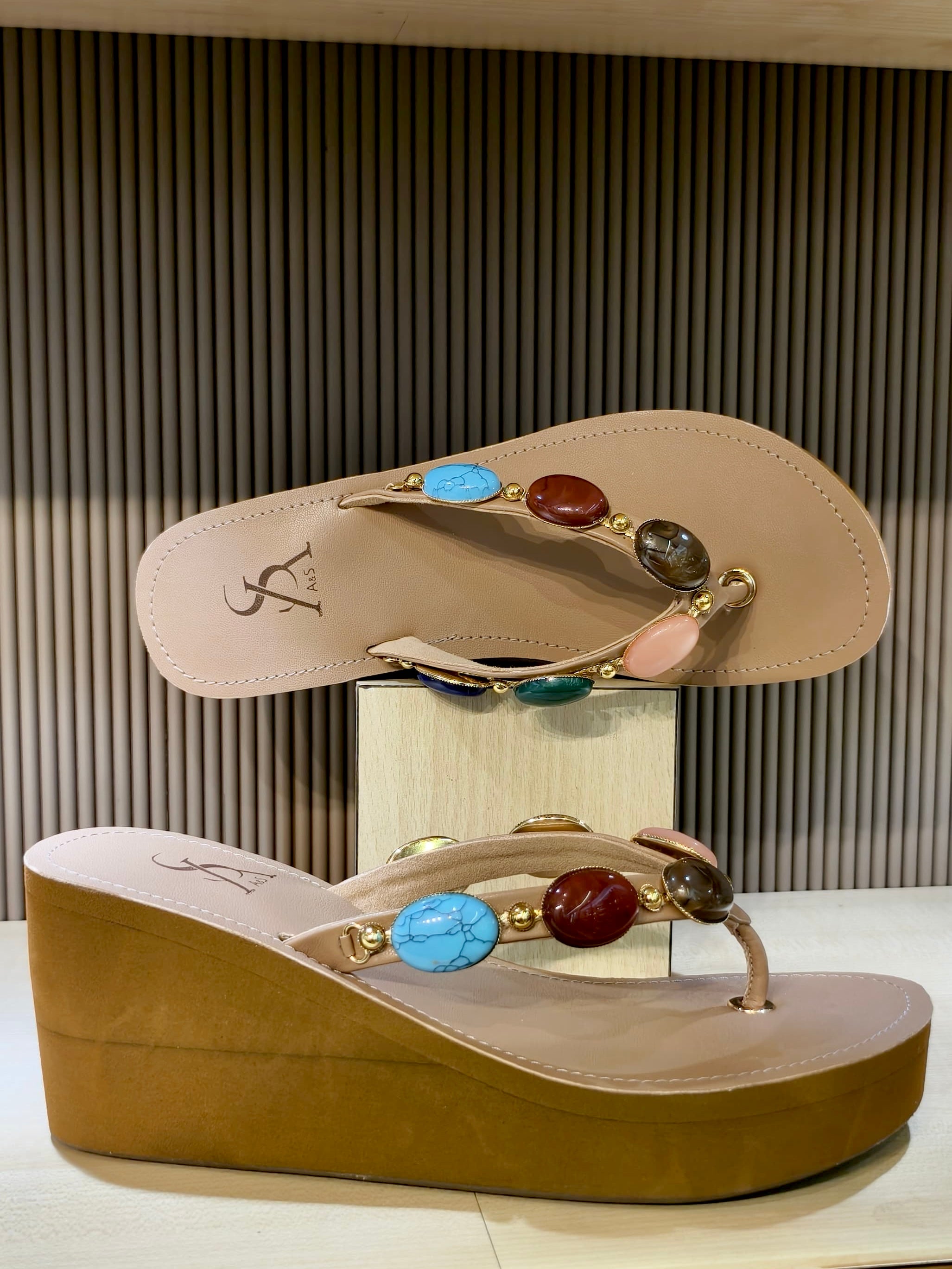 Bohemian Multicolored Stone Embellished high Flip-Flops