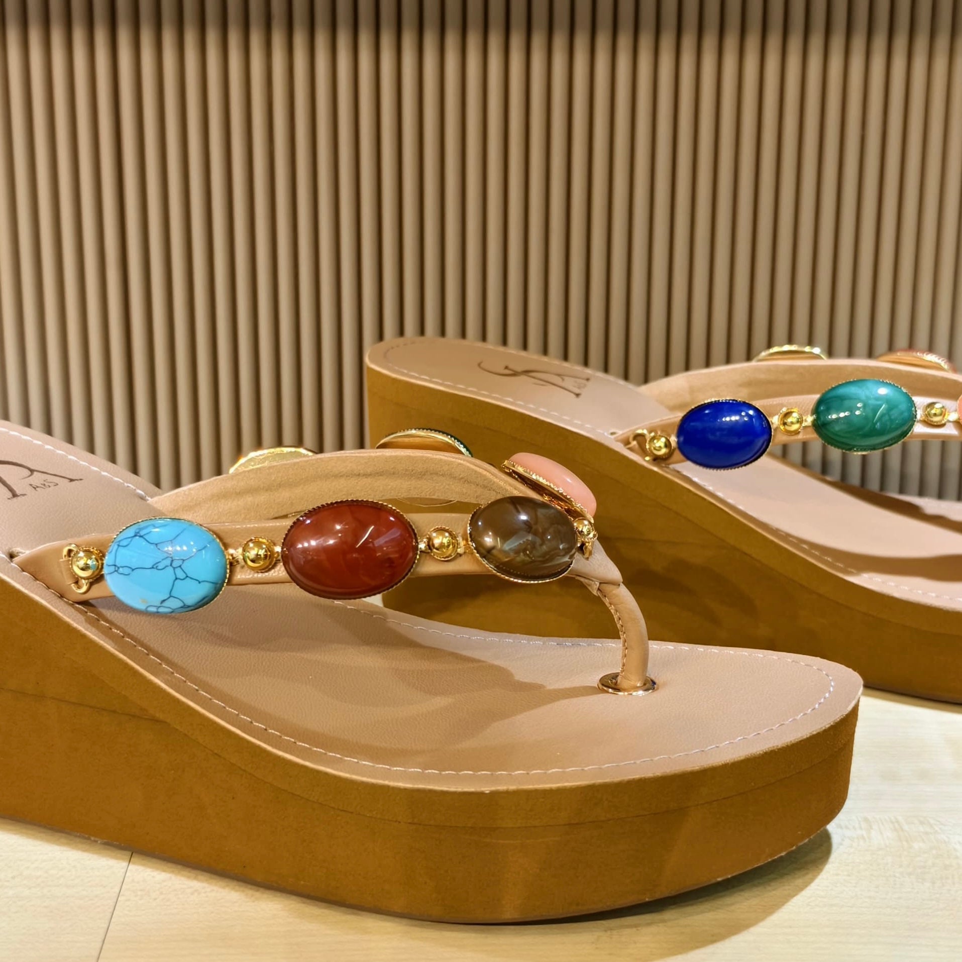 Bohemian Multicolored Stone Embellished high Flip-Flops