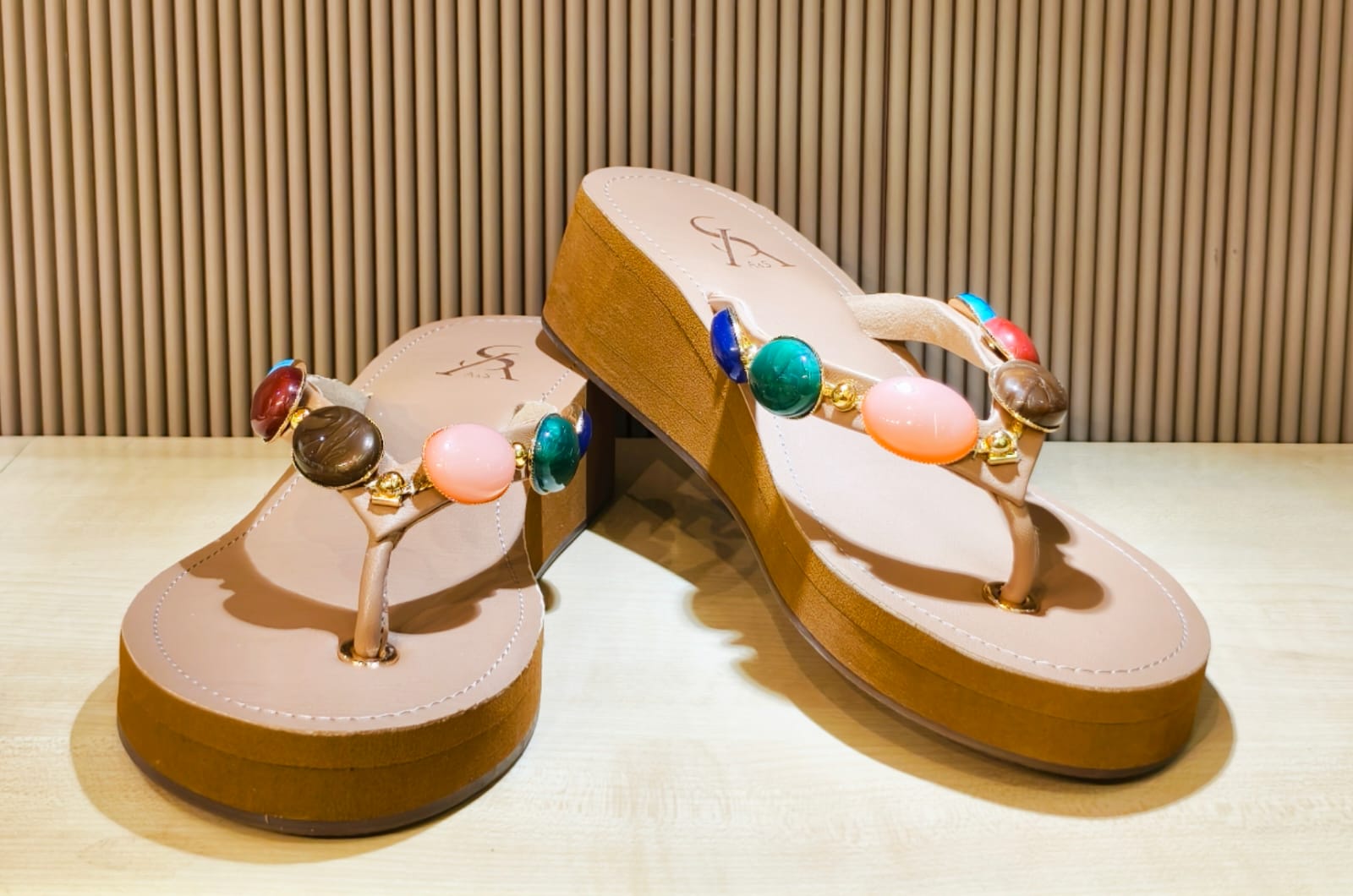 Bohemian Multicolored Stone Embellished medium Flip-Flops