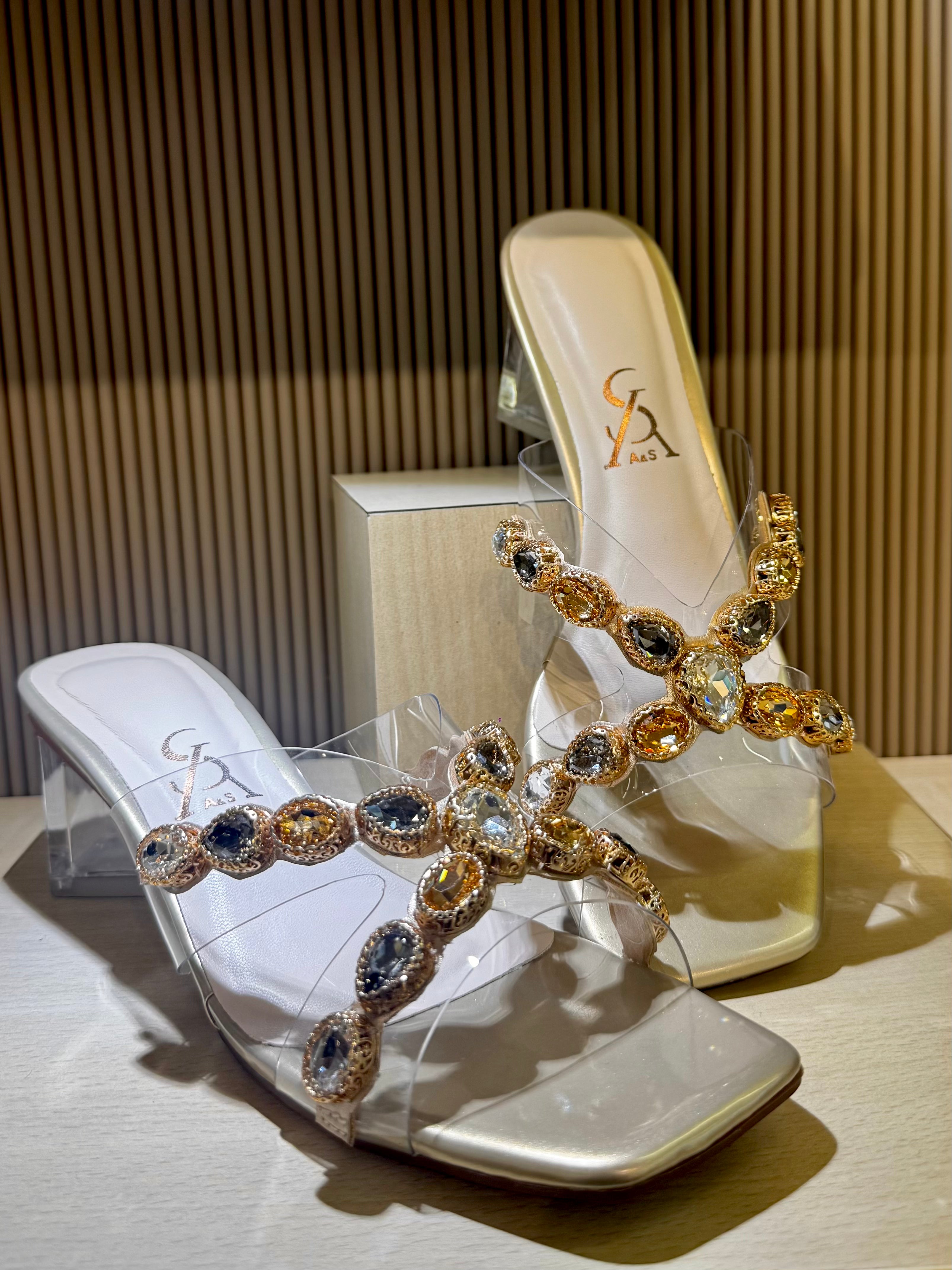 Stones Embellished Vinyl Low Heels