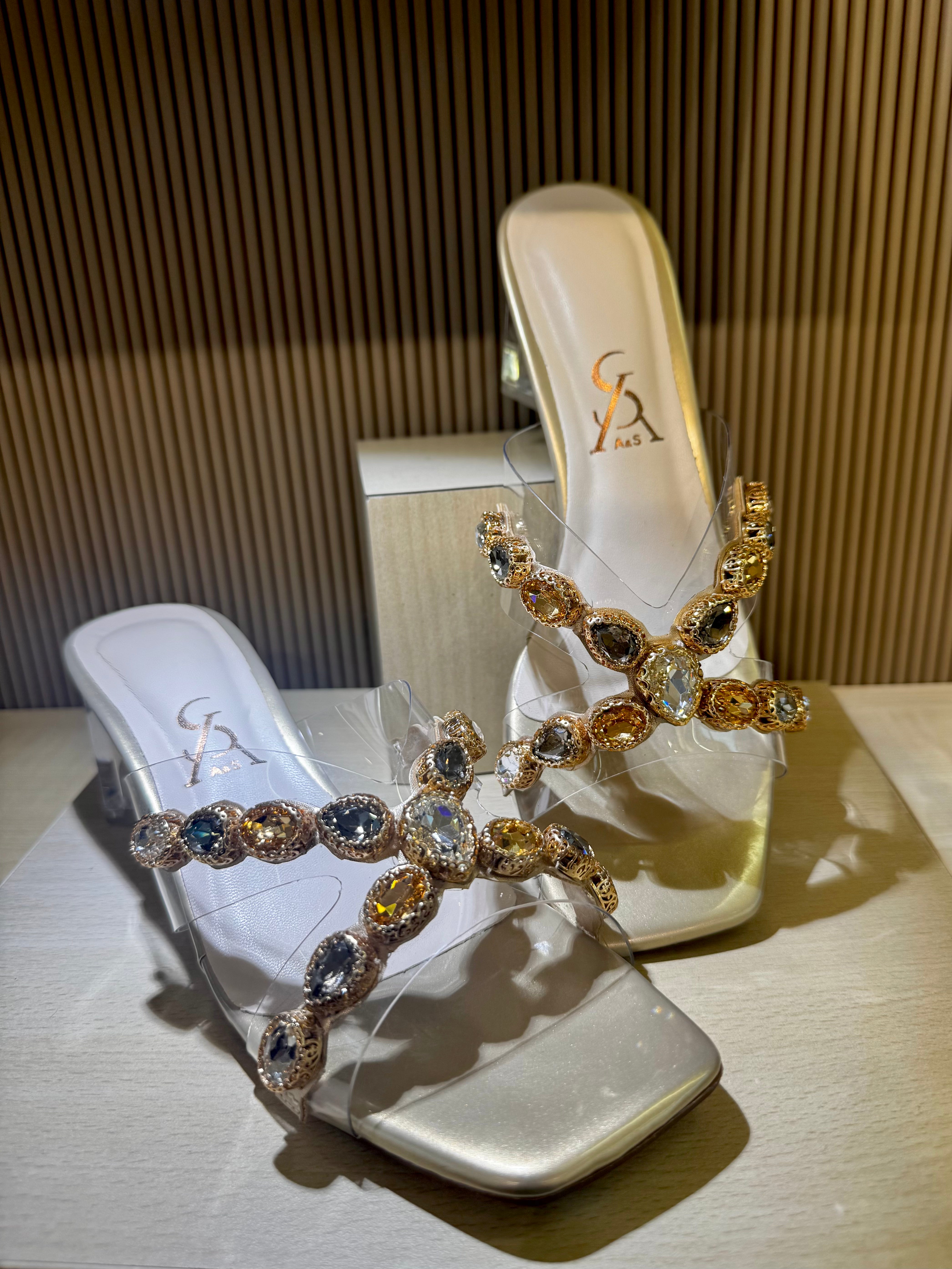 Stones Embellished Vinyl Low Heels