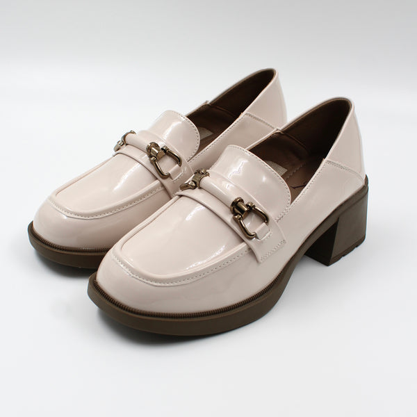 BUCKLED PATENT HEEL LOAFERS