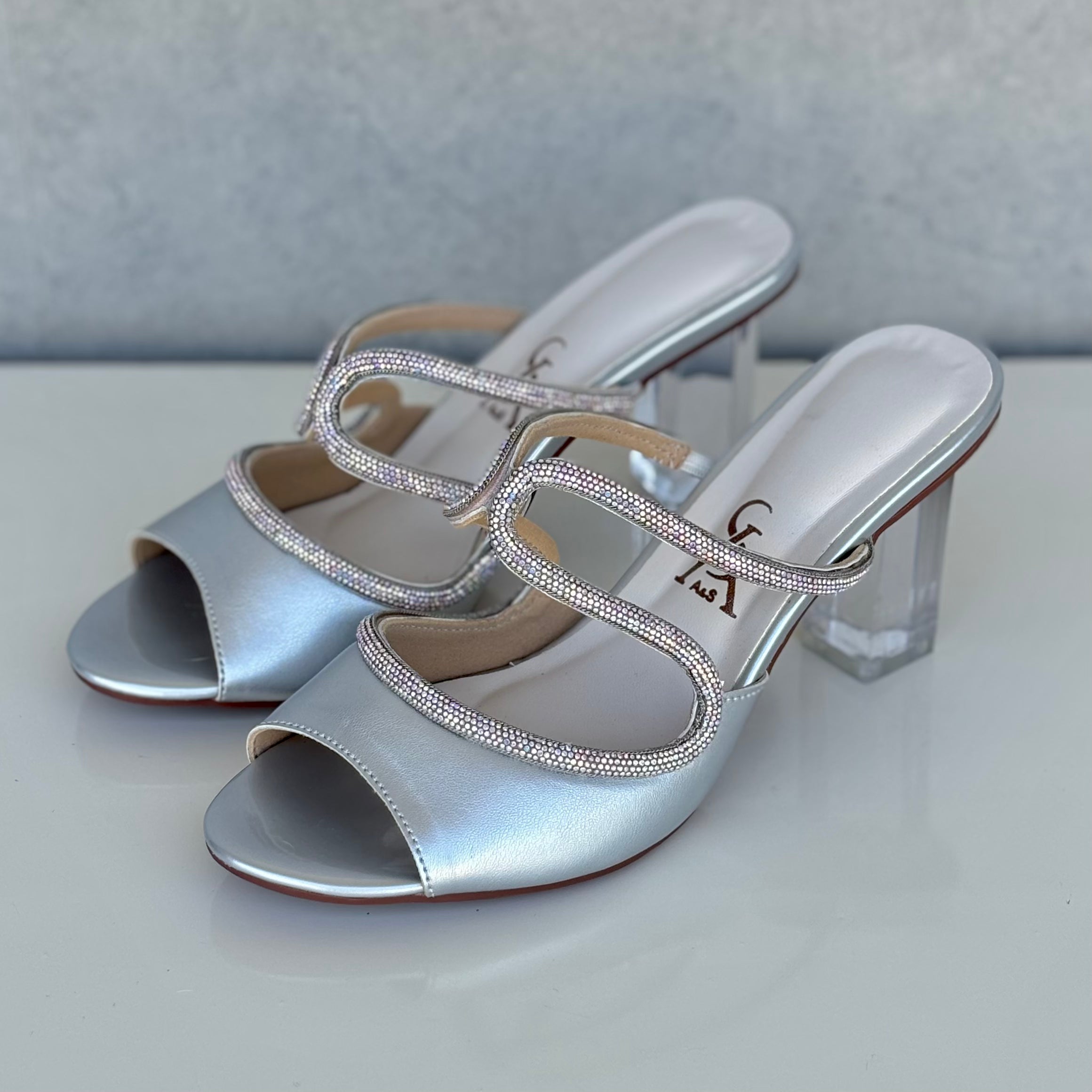 Crystal Embellished Strap Block Heels