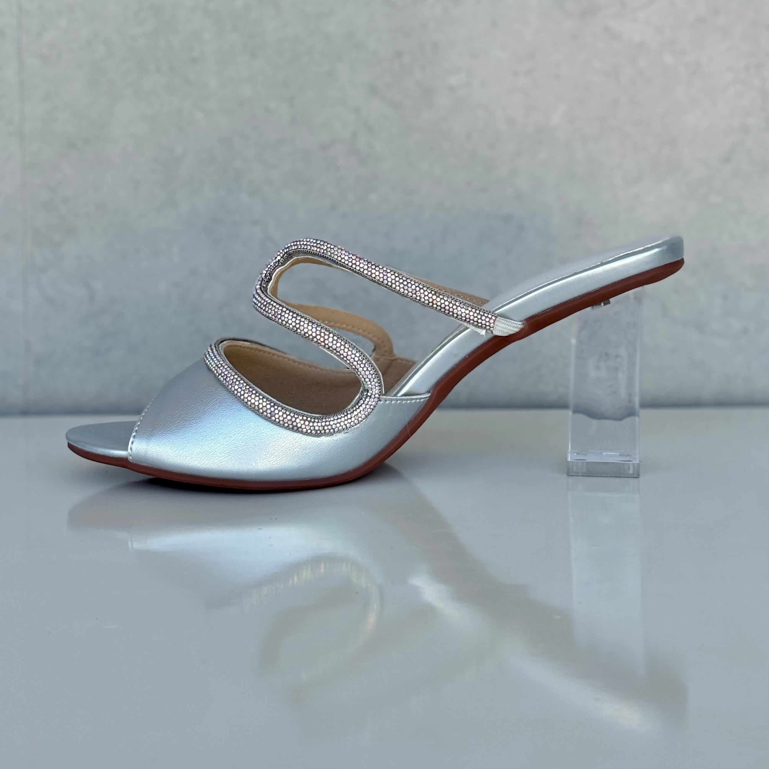 Crystal Embellished Strap Block Heels