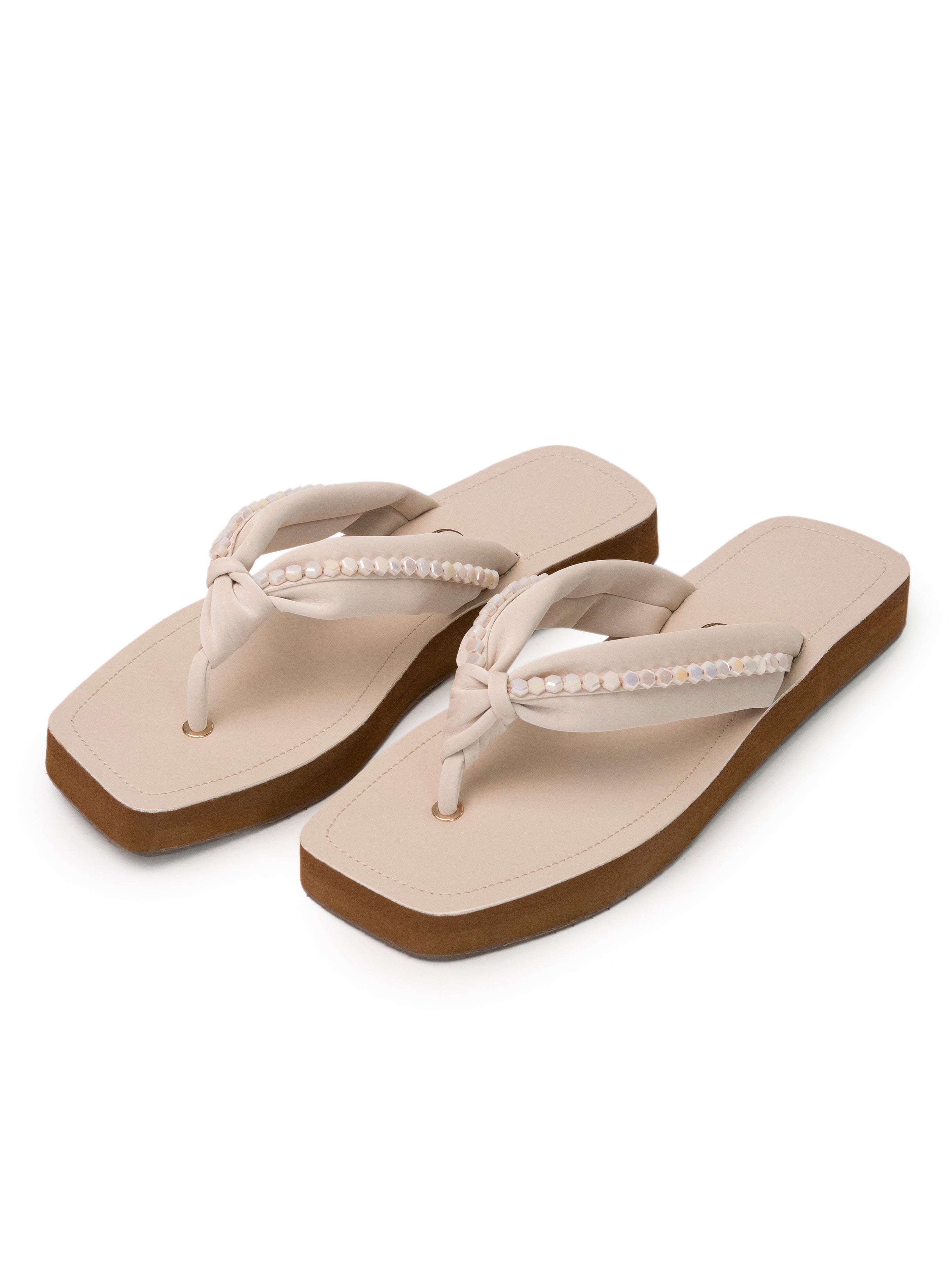 Knotted Studded Detail Strap Square Toe Platform Sandals