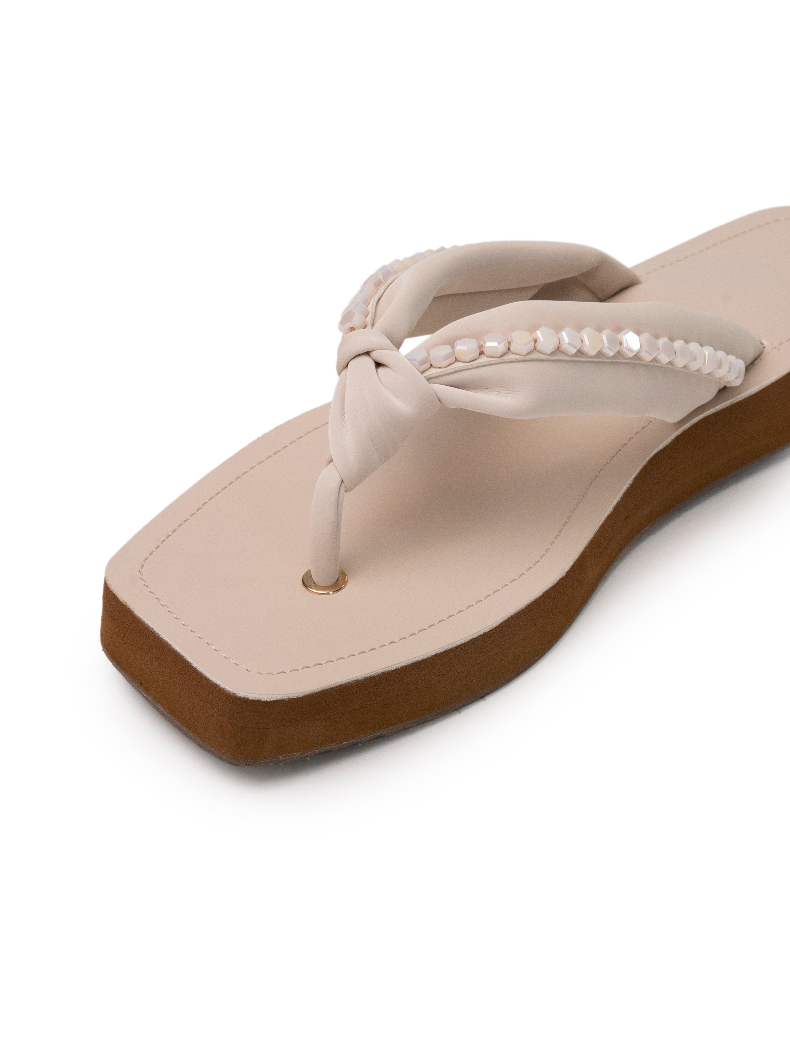 Knotted Studded Detail Strap Square Toe Platform Sandals