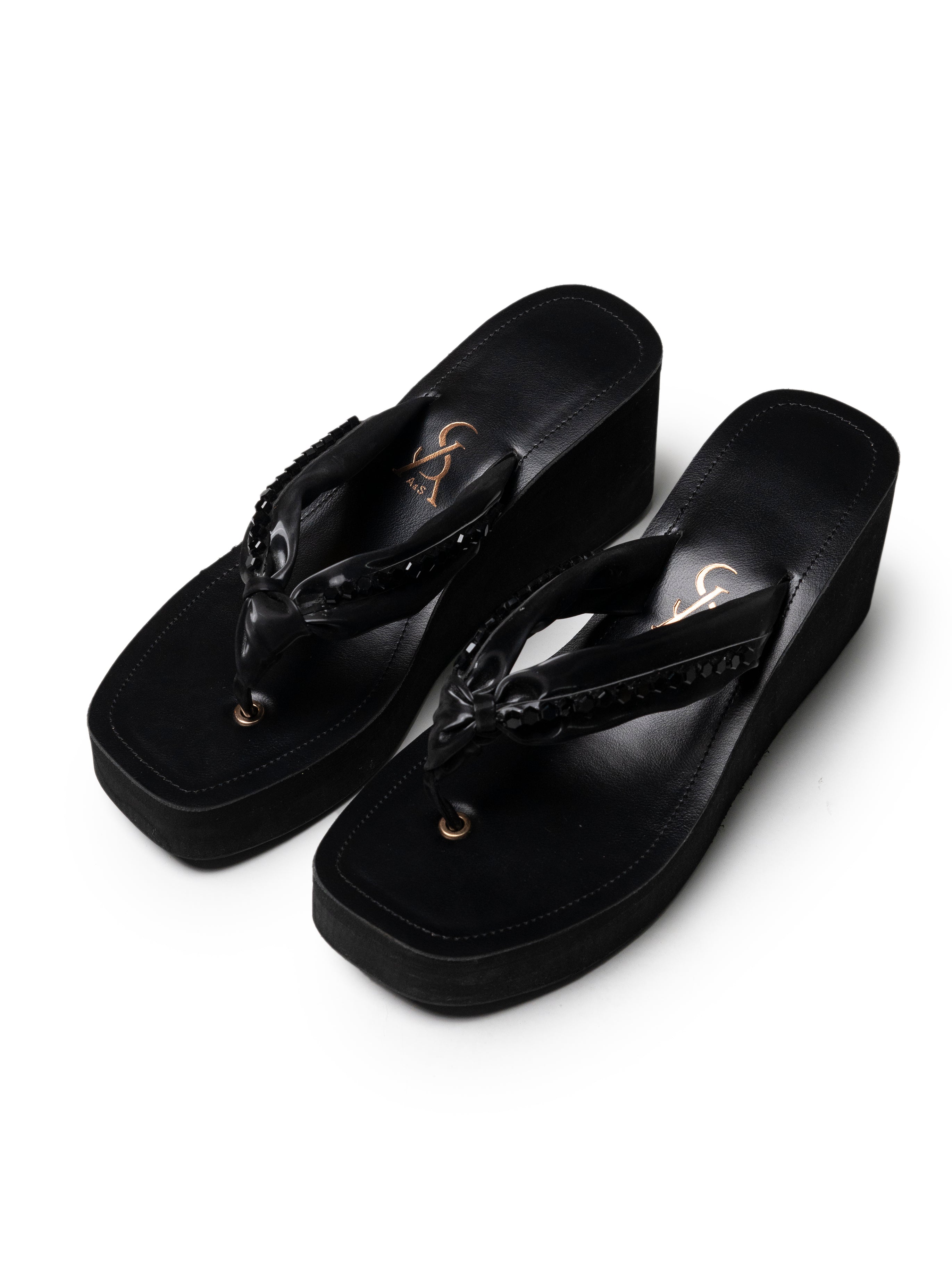 Knotted Studded Detail Strap Square High Platform Sandals