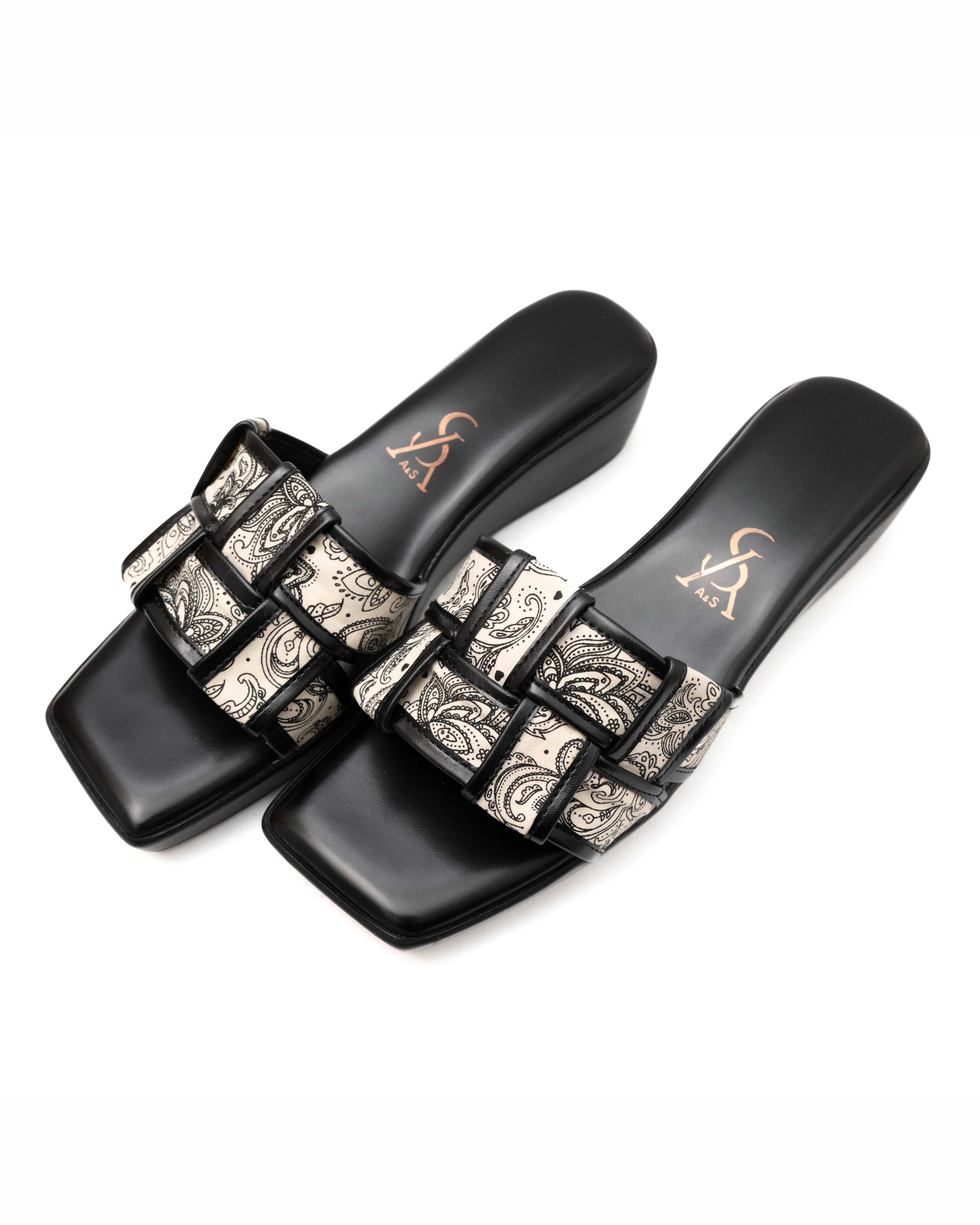 Printed Strap Weave Detail Wedges