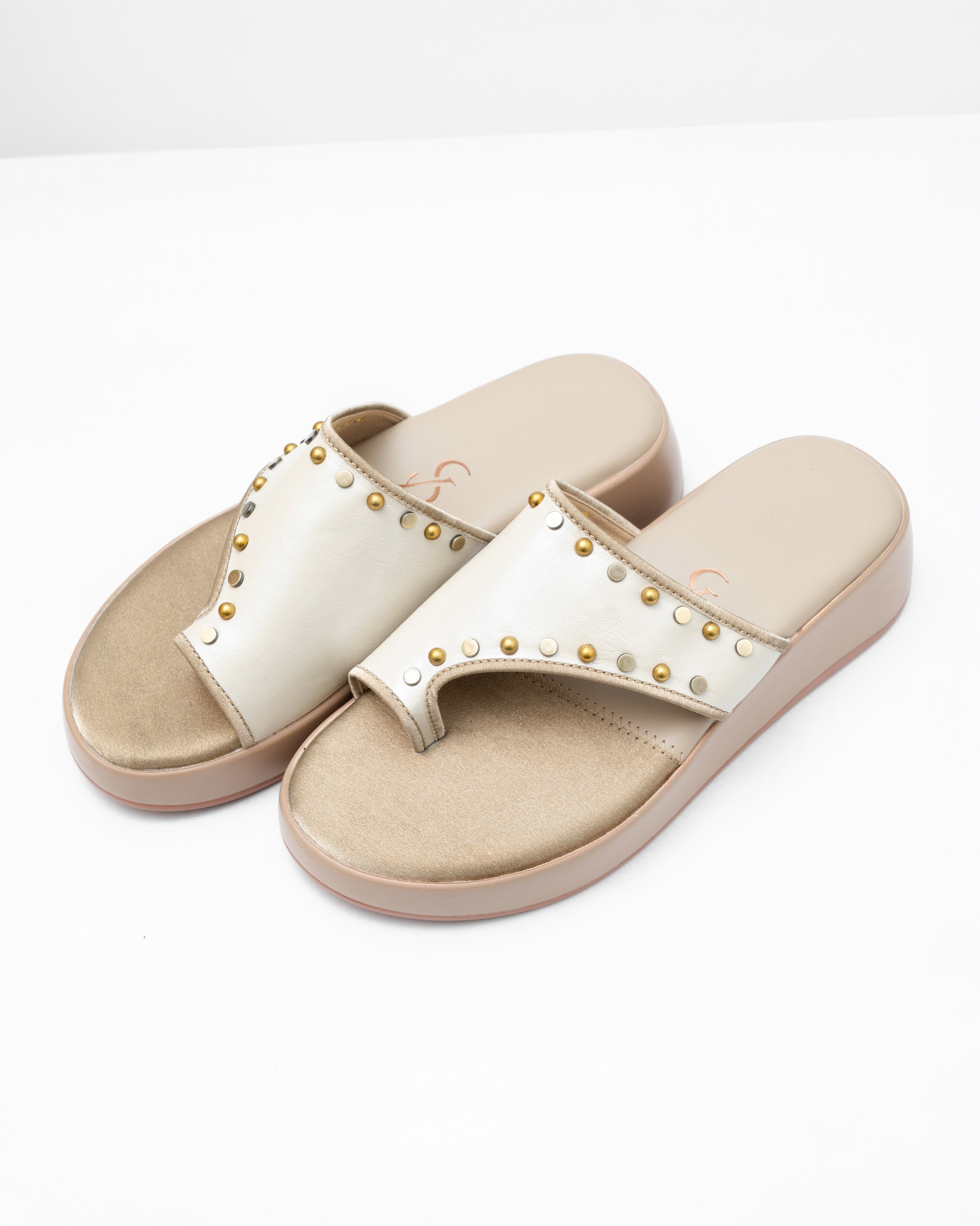 Metal Studded One Toe Detail Wedges