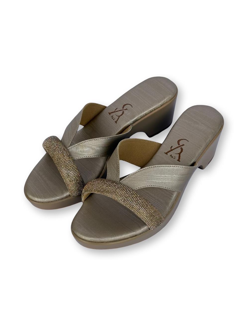 Dual Strap Detail Metallic Wedges