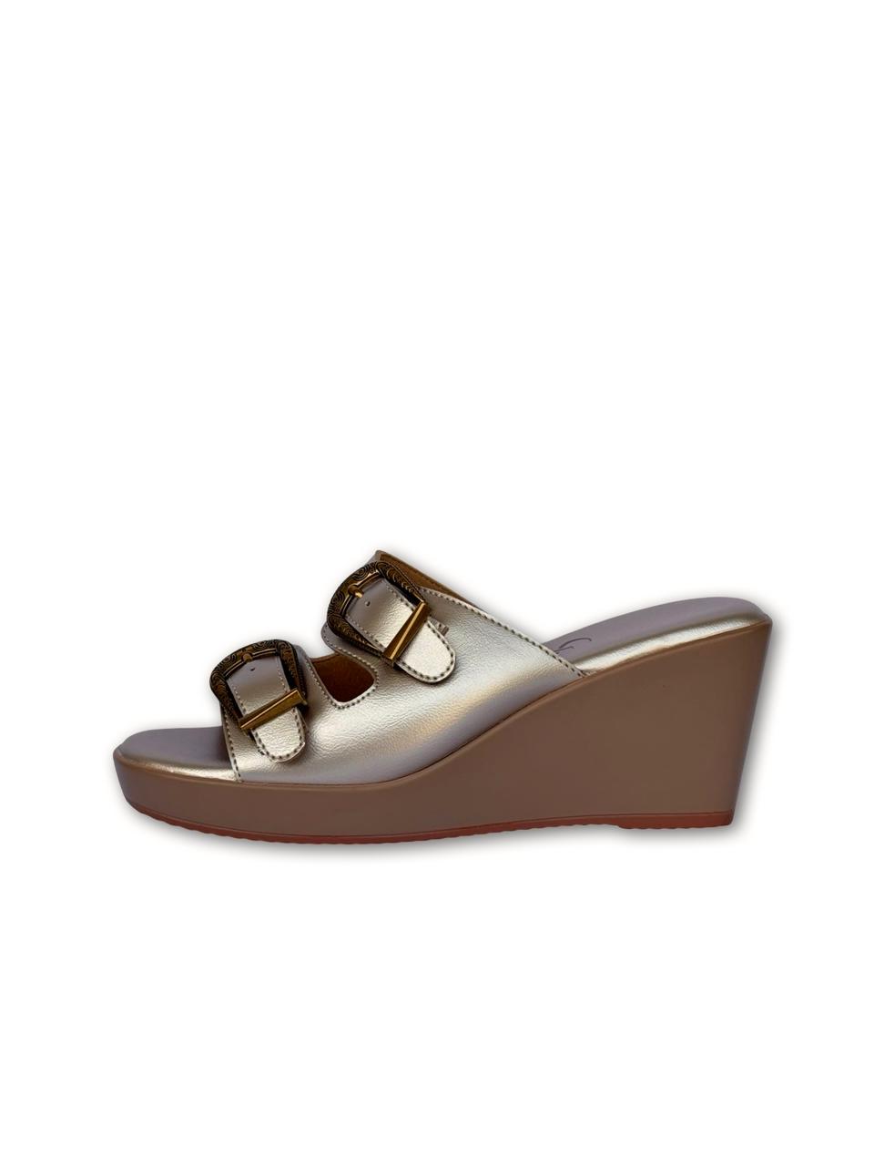 Dual Strap Detail Antique Buckle Wedges