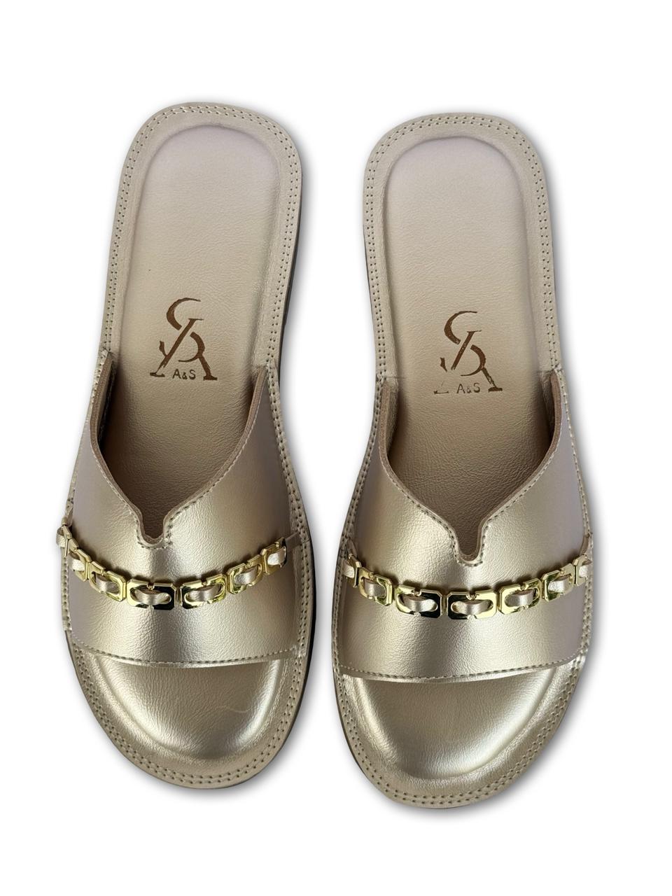 Golden Chain Detail Metallic Flats