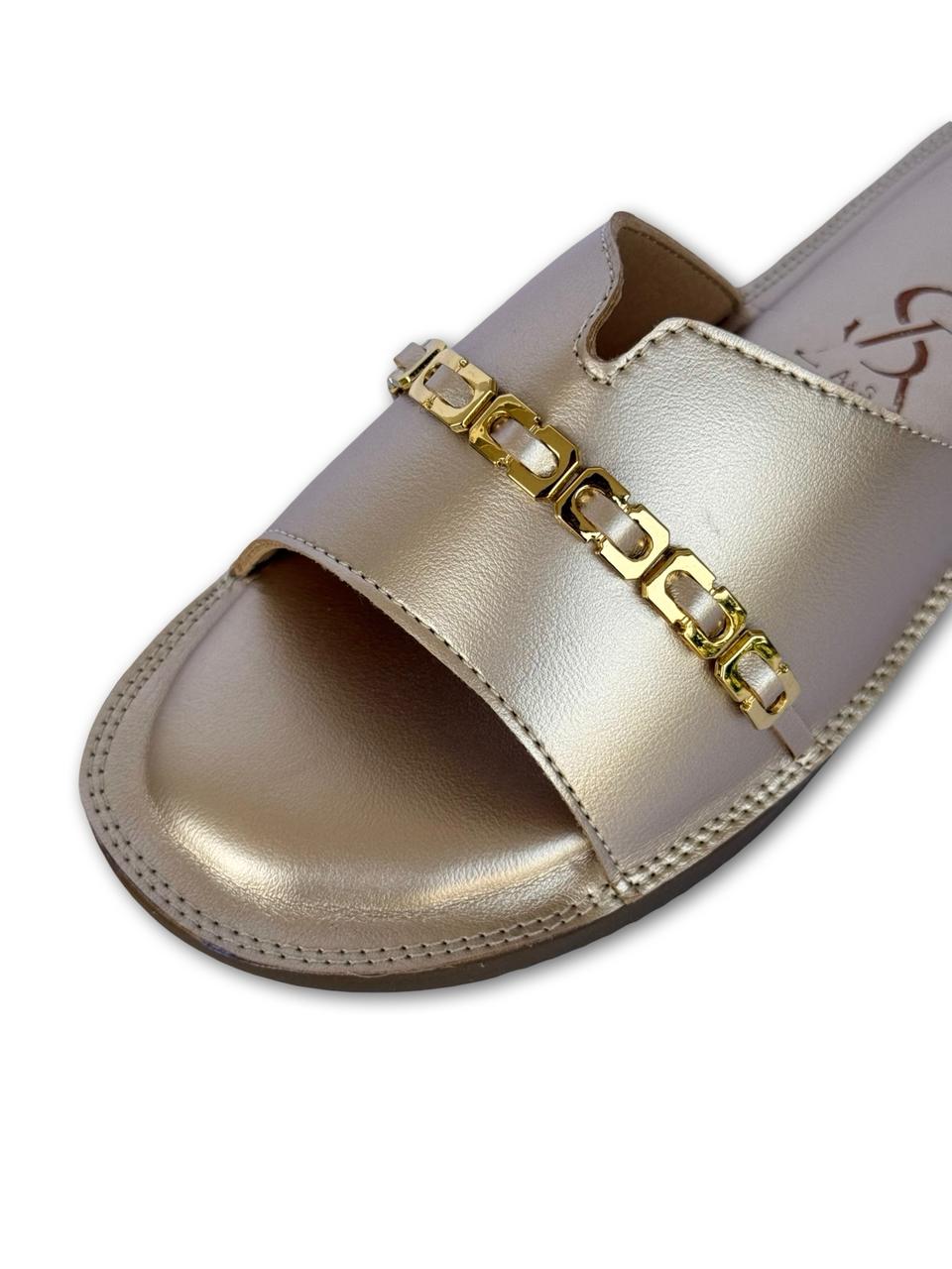 Golden Chain Detail Metallic Flats