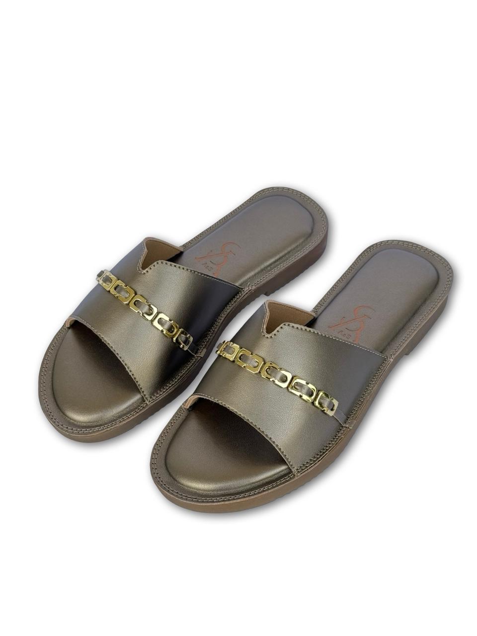 Golden Chain Detail Metallic Flats