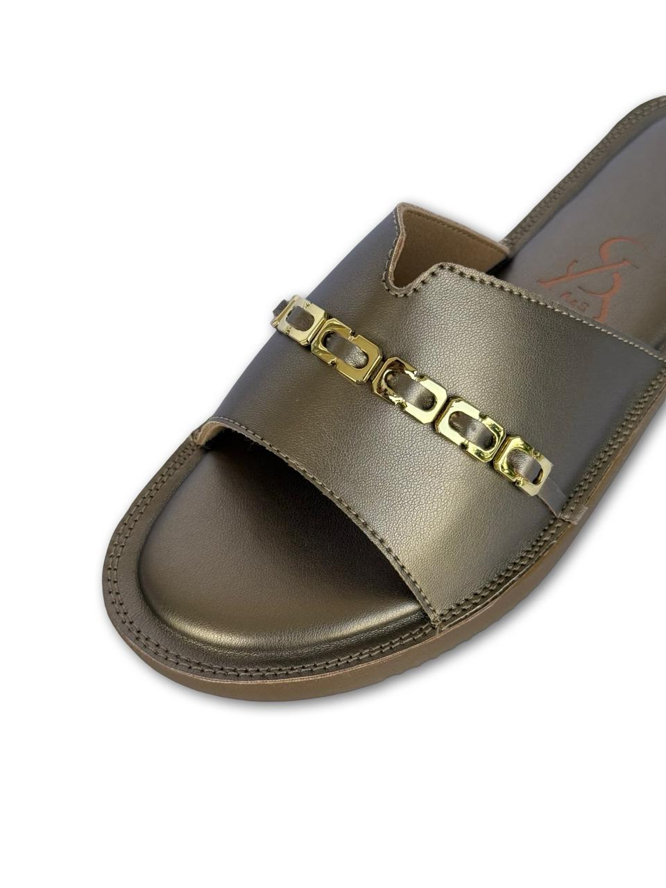 Golden Chain Detail Metallic Flats