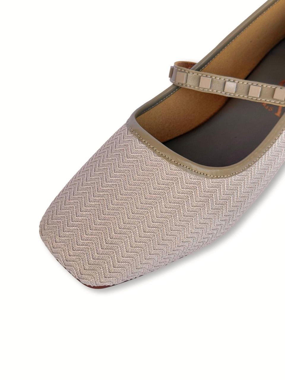 Beige Textured Fabric Ballerinas