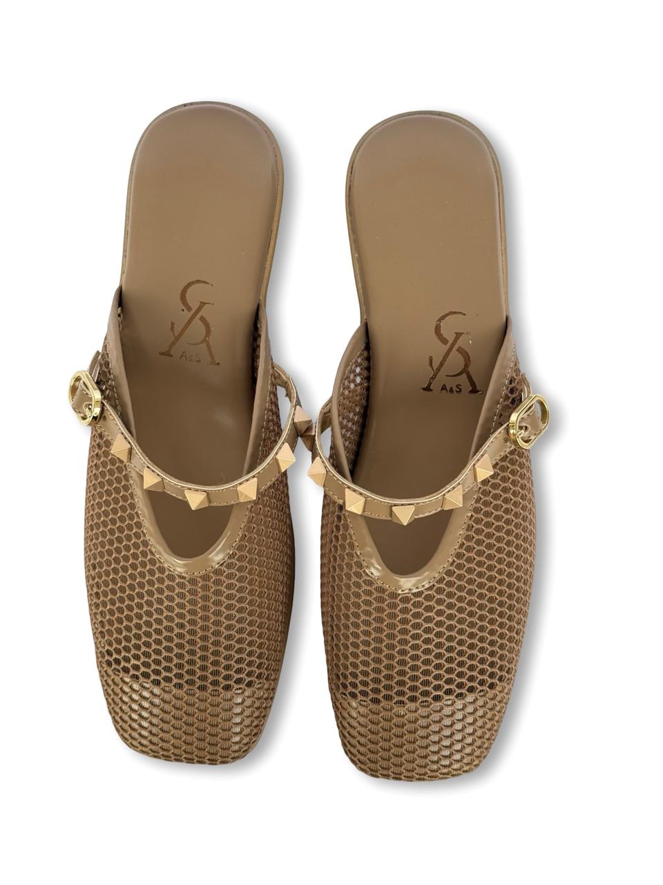 Tan Honeycomb Pattern Platform Mules