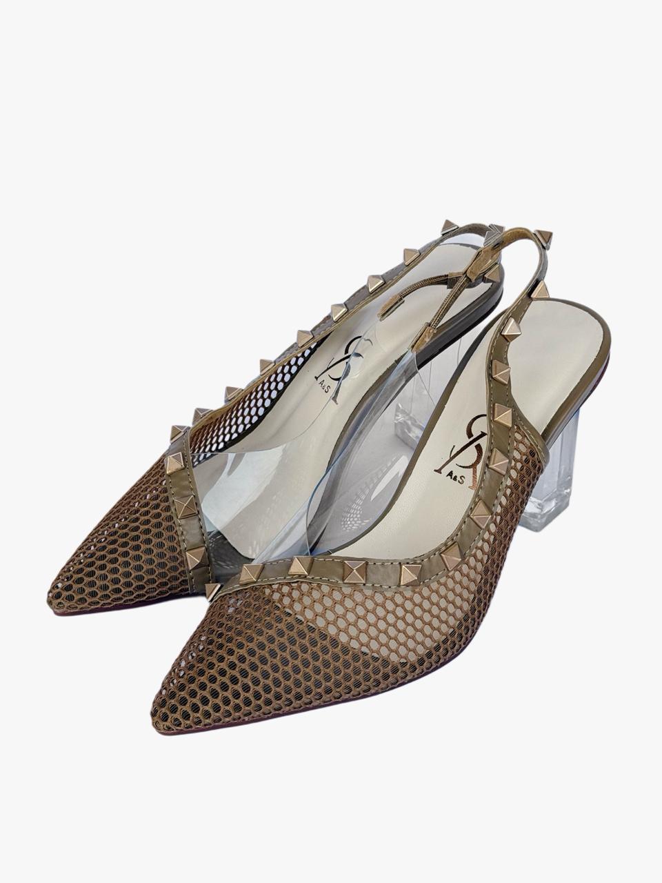 Honeycomb Mesh Heels With Transparent Panel