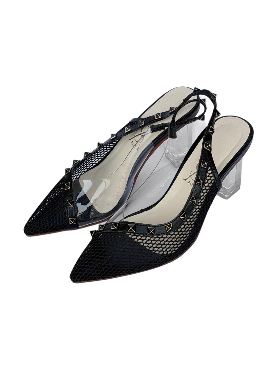 Honeycomb Mesh Heels With Transparent Panel