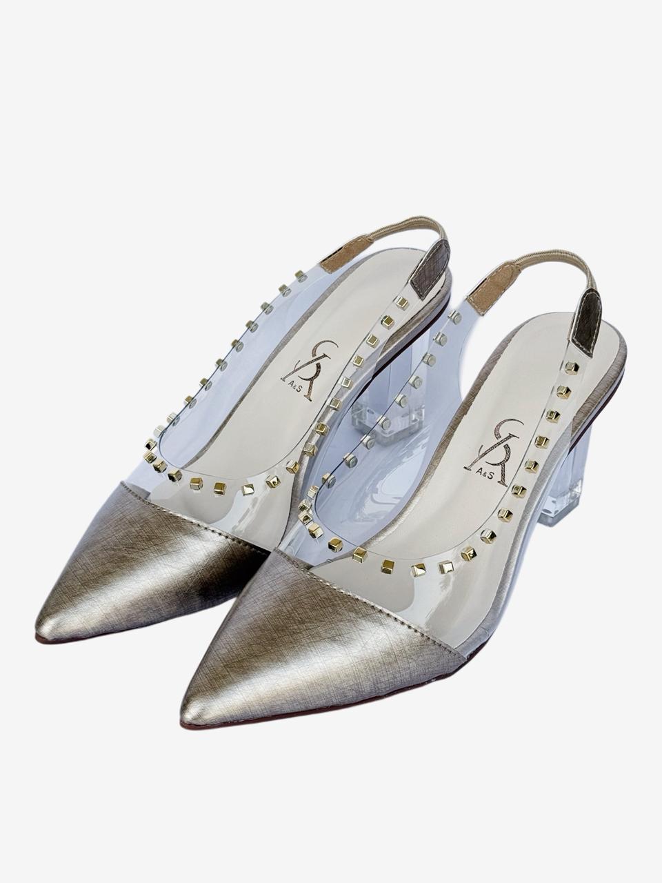 Studded Vinyl Detail Block Heels