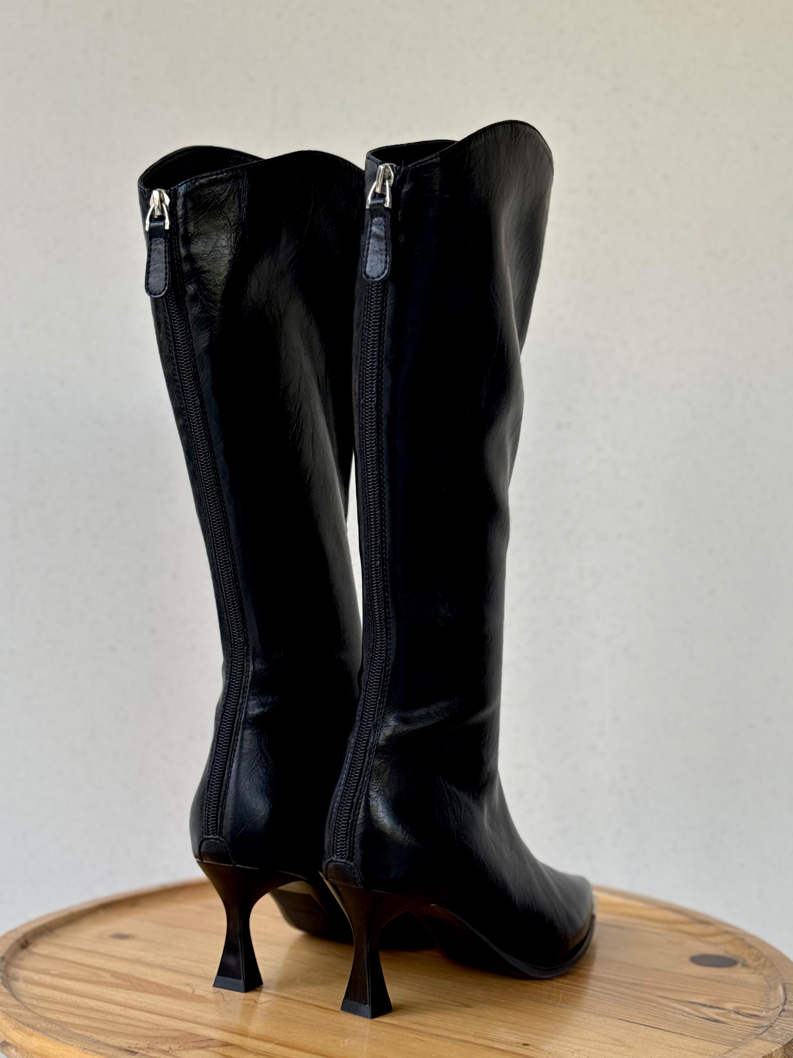 Metal-Tip Sculpted Long Boots