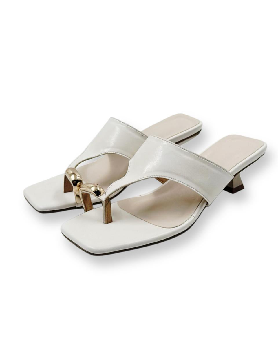 Metallic toe strap kitten heels